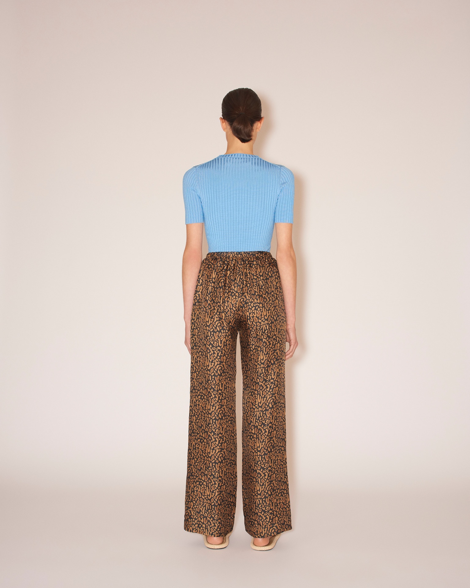 YARELI - Twill silk wide-leg trousers - Brown ocelot - 5