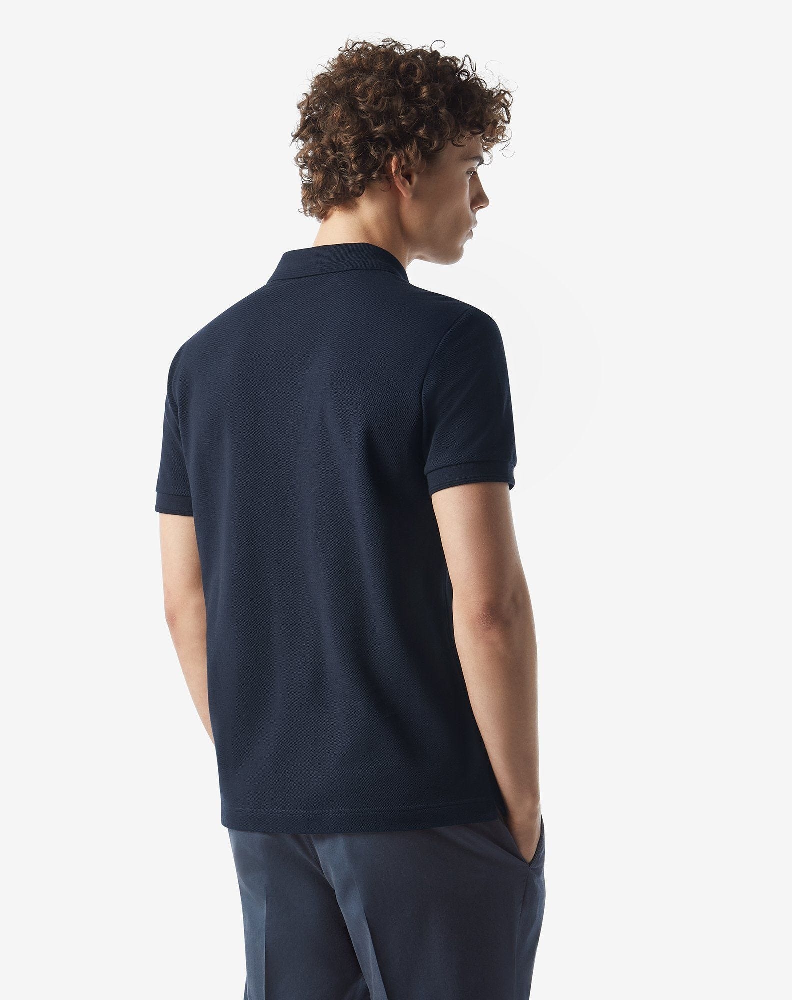 Blue button-up cotton pique polo shirt - 3
