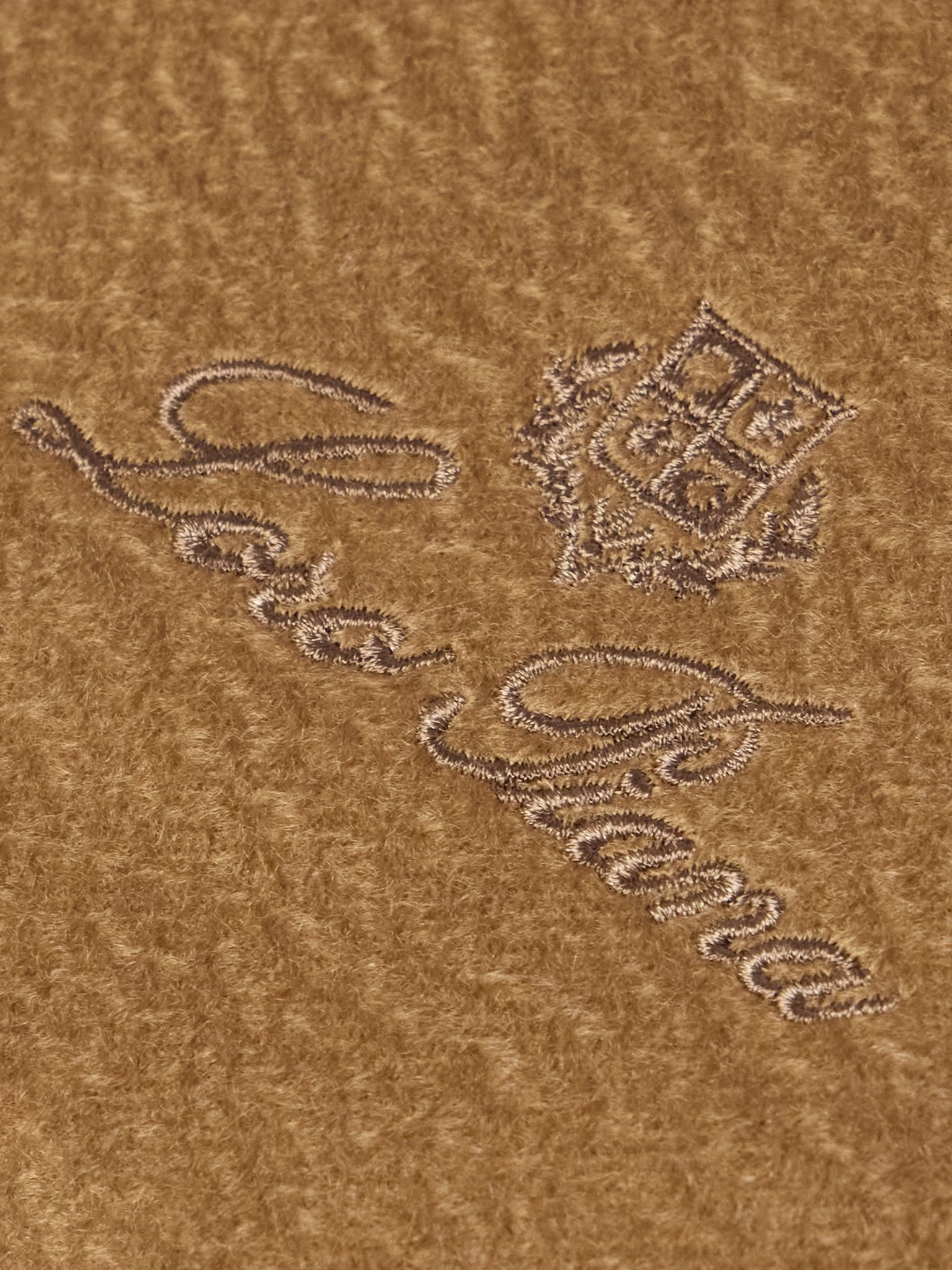 Logo-Embroidered Fringed Cashmere Scarf Brown - 3