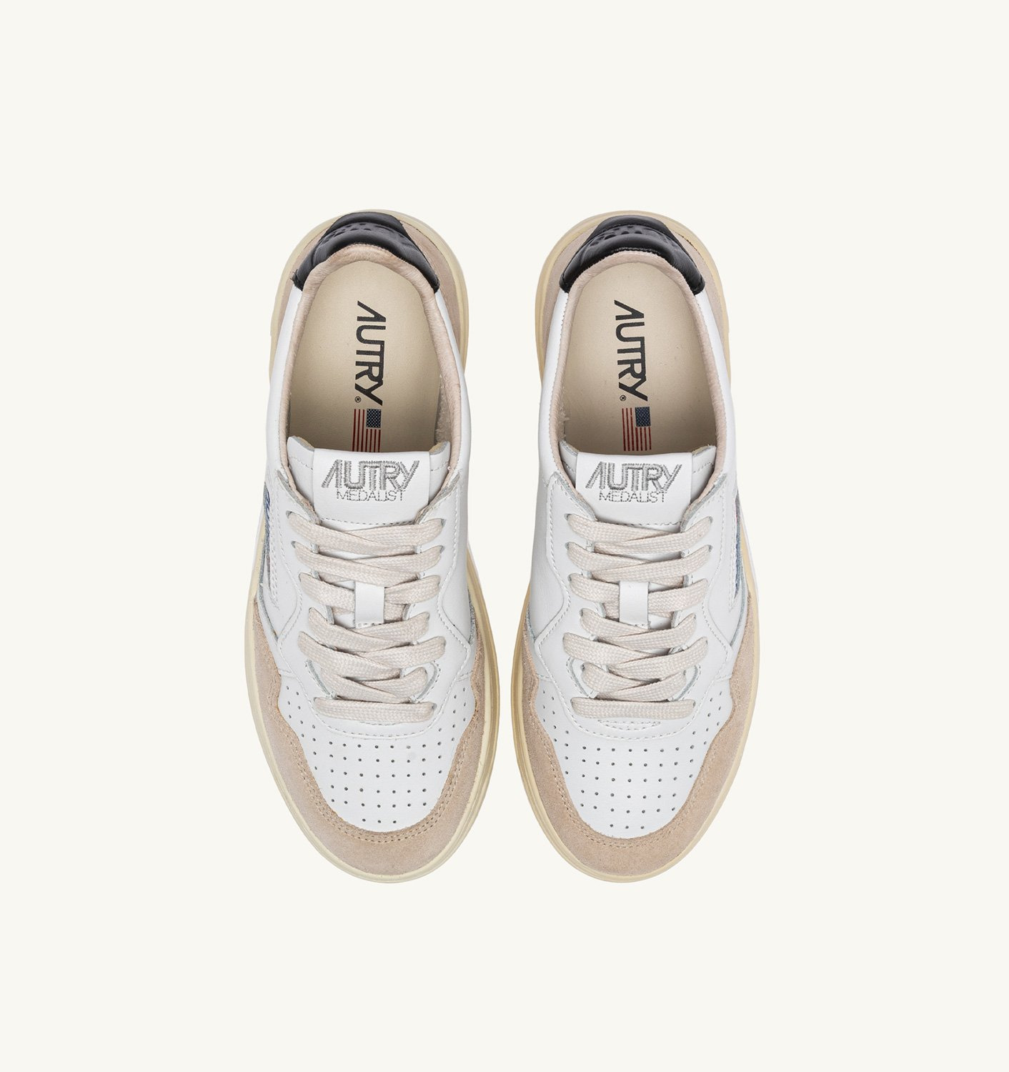 MEDALIST LOW SNEAKERS IN WHITE AND BLACK LEATHER AND BEIGE SUEDE - 5