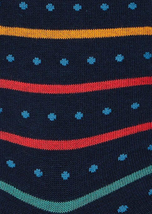 Navy Blue Cotton-Blend Polka Dot Stripe Socks - 3