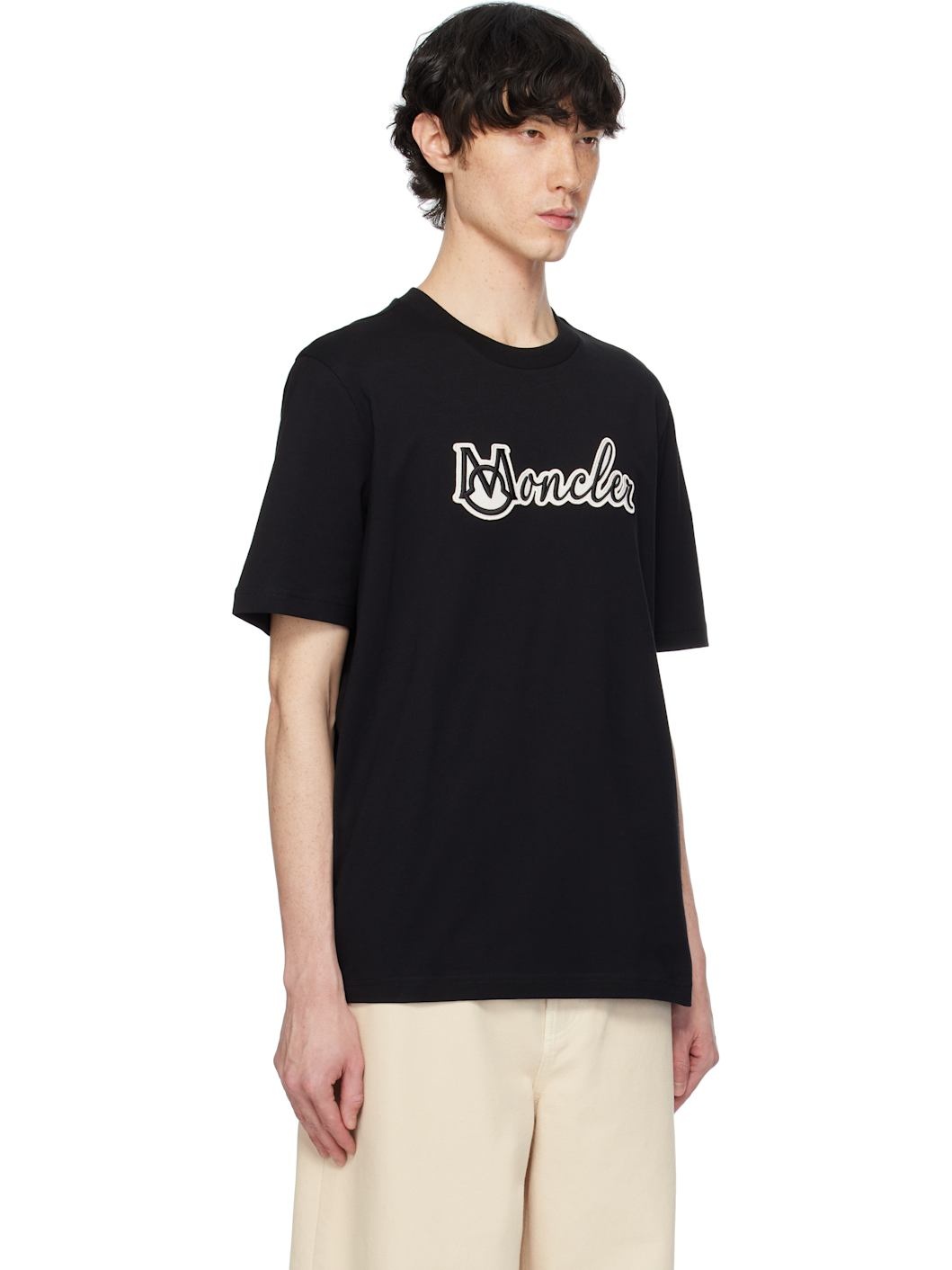Black Embroidered Varsity Logo Cotton T-shirt - 2