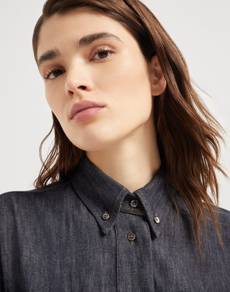 Denim-effect twill belted shirt dress with precious collar detail 3