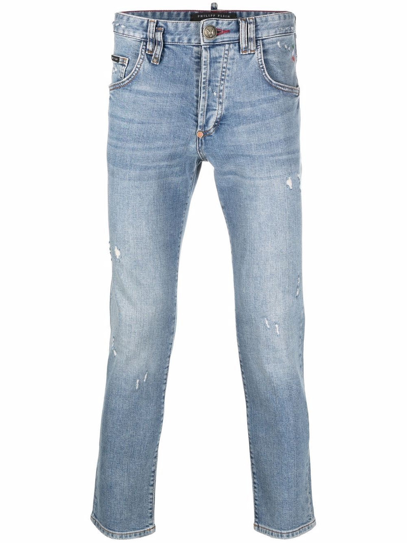 distressed straight-cut jeans 1