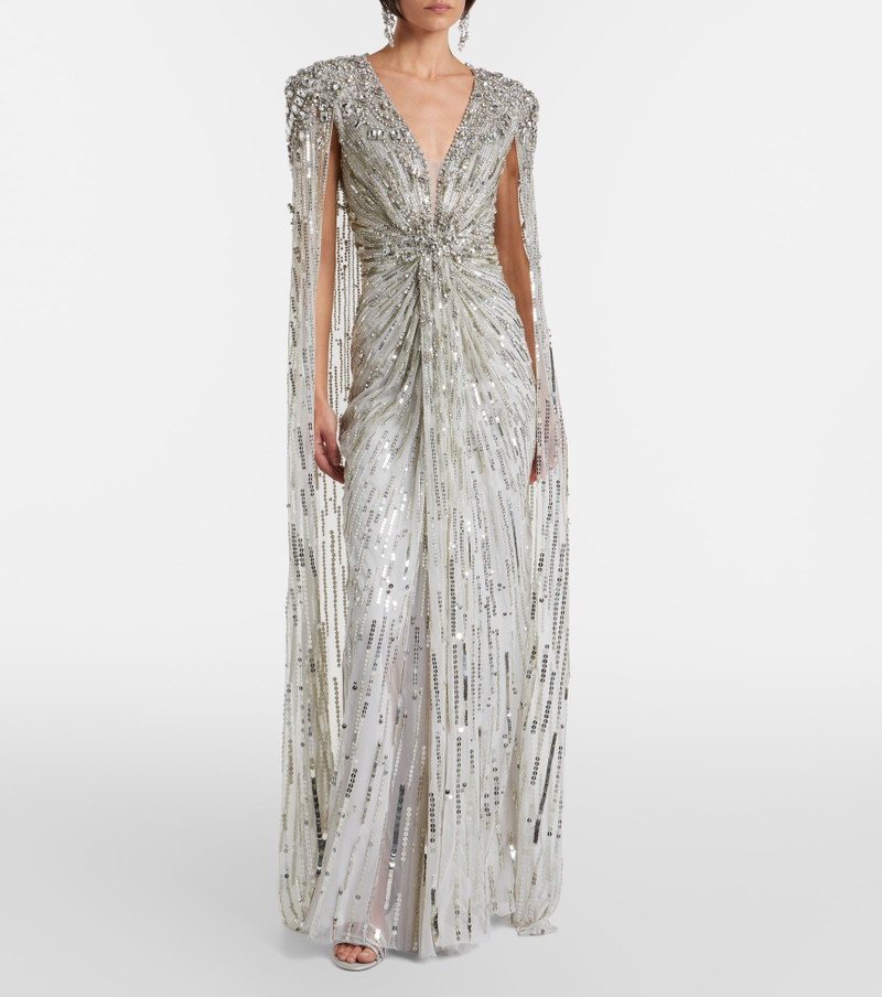JENNY PACKHAM Lotus Lady caped embellished gown outlook
