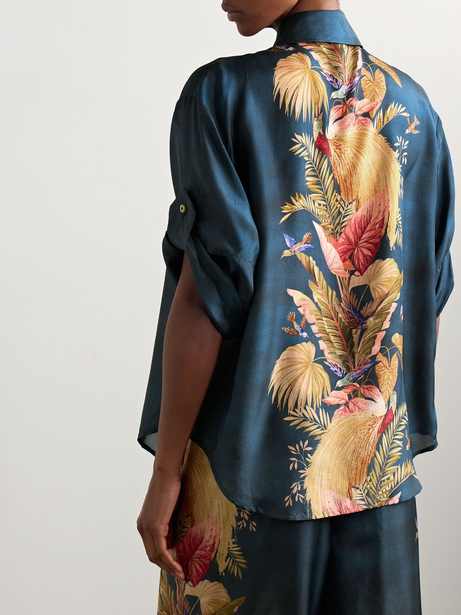 Ascension printed silk-satin shirt Blue - 4