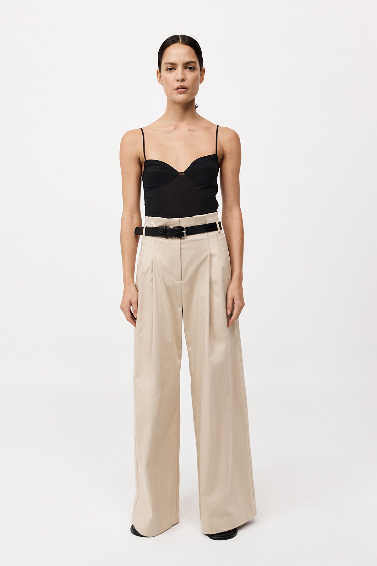 Cotton Paperbag Waist Trousers - Champagne - 2