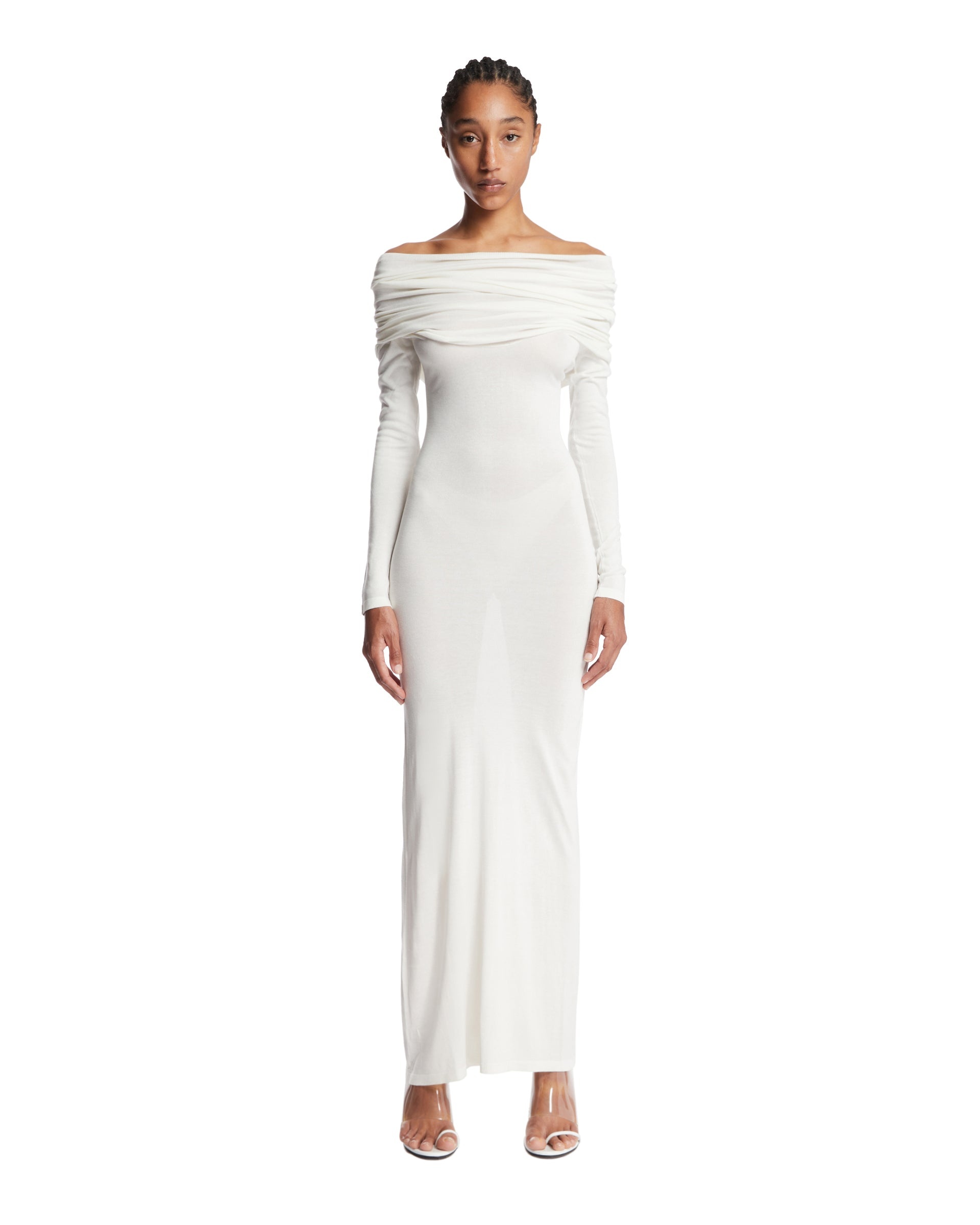 White Draped Dress - 1