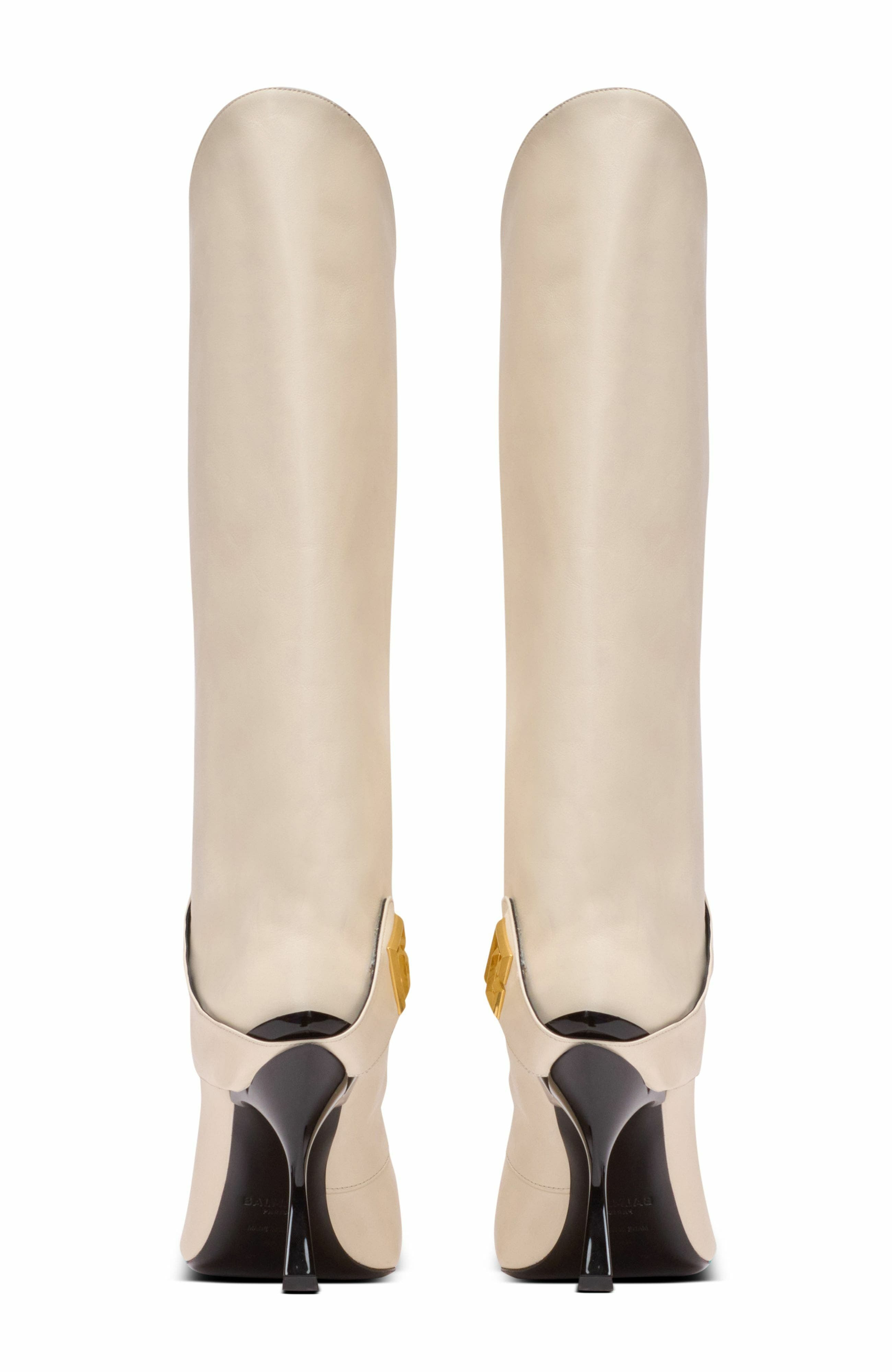 Balmain Twist Heeled Leather Boots in Beige at Nordstrom - 3