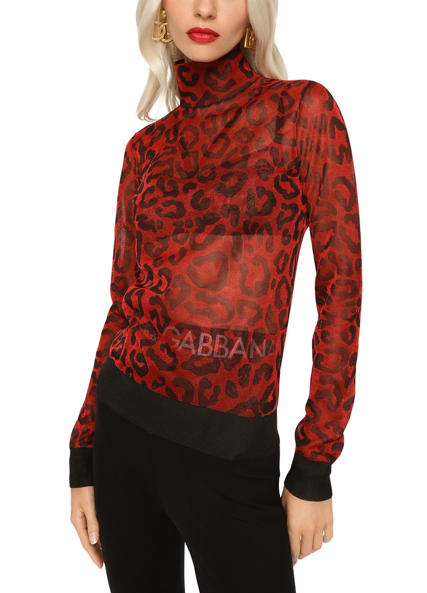 Cropped wool sweater with leopard inlay - 2