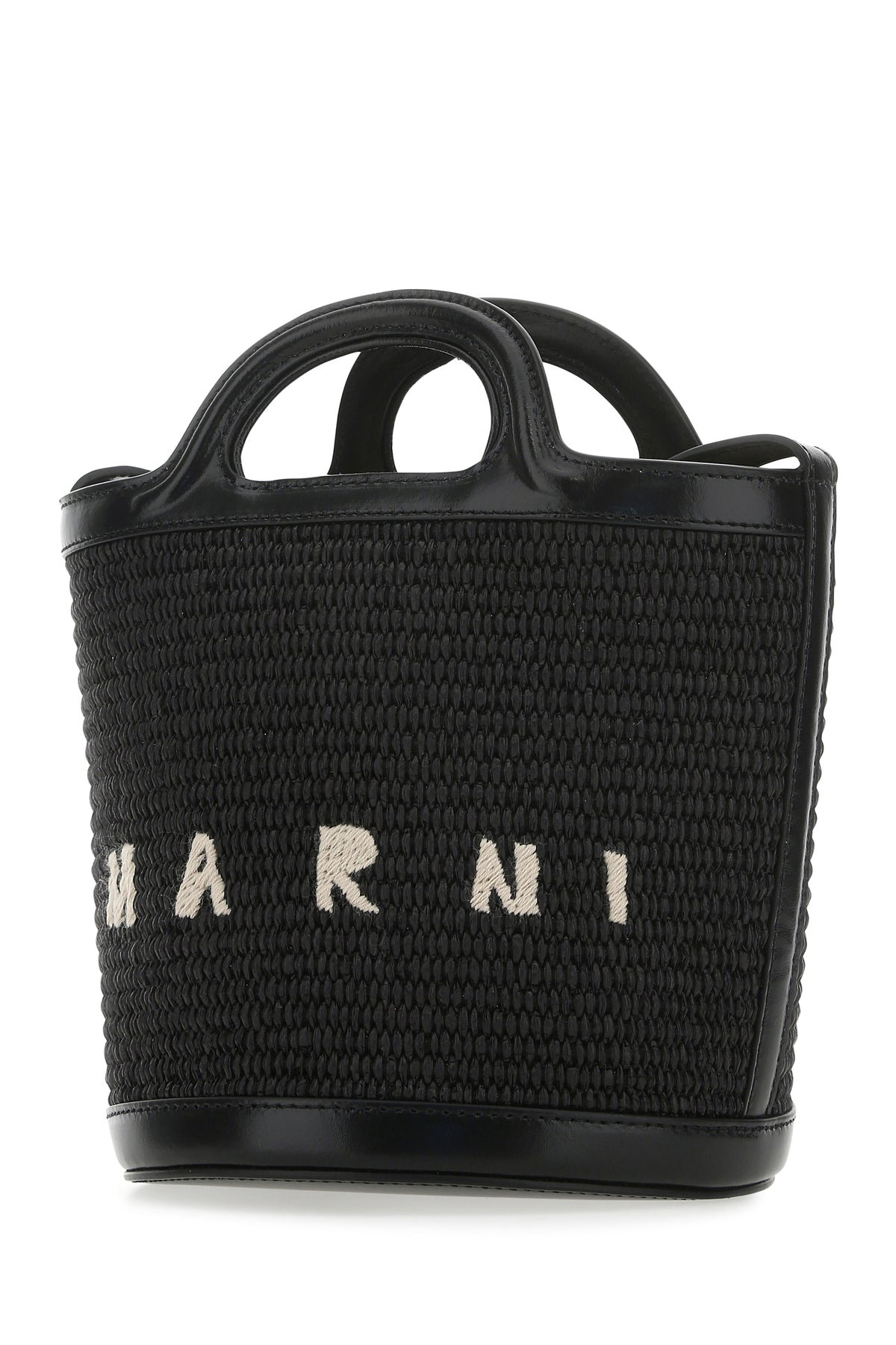 Black leather and raffia Tropicalia bucket bag - 2
