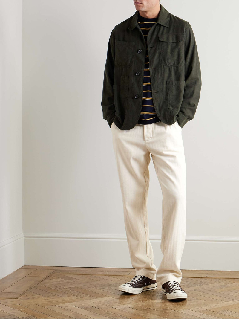 Oliver Spencer Slim-Fit Straight-Leg Herringbone Cotton Trousers outlook