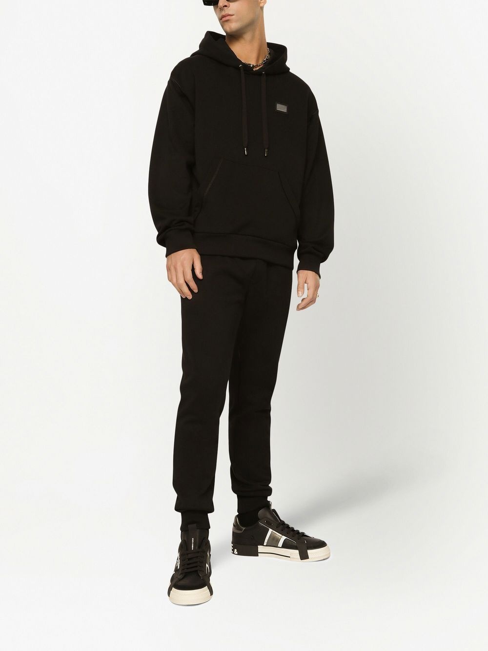 logo plaque drawstring hoodie - 2