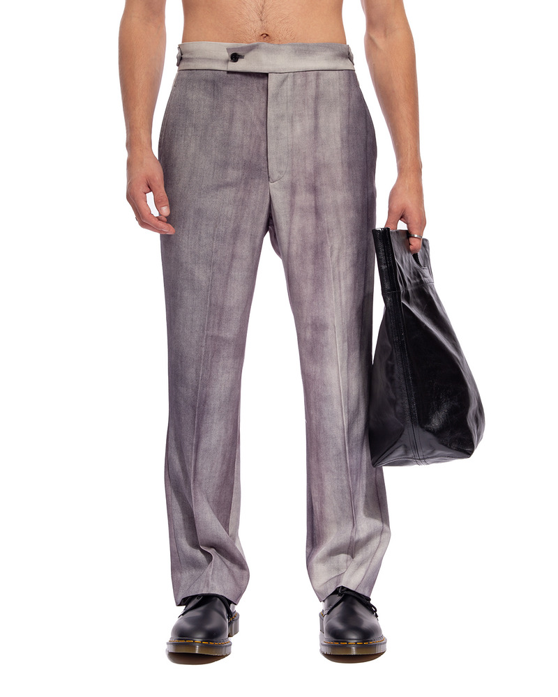 Side Tab Trouser Wool Gabardine Uneven Dye - 1