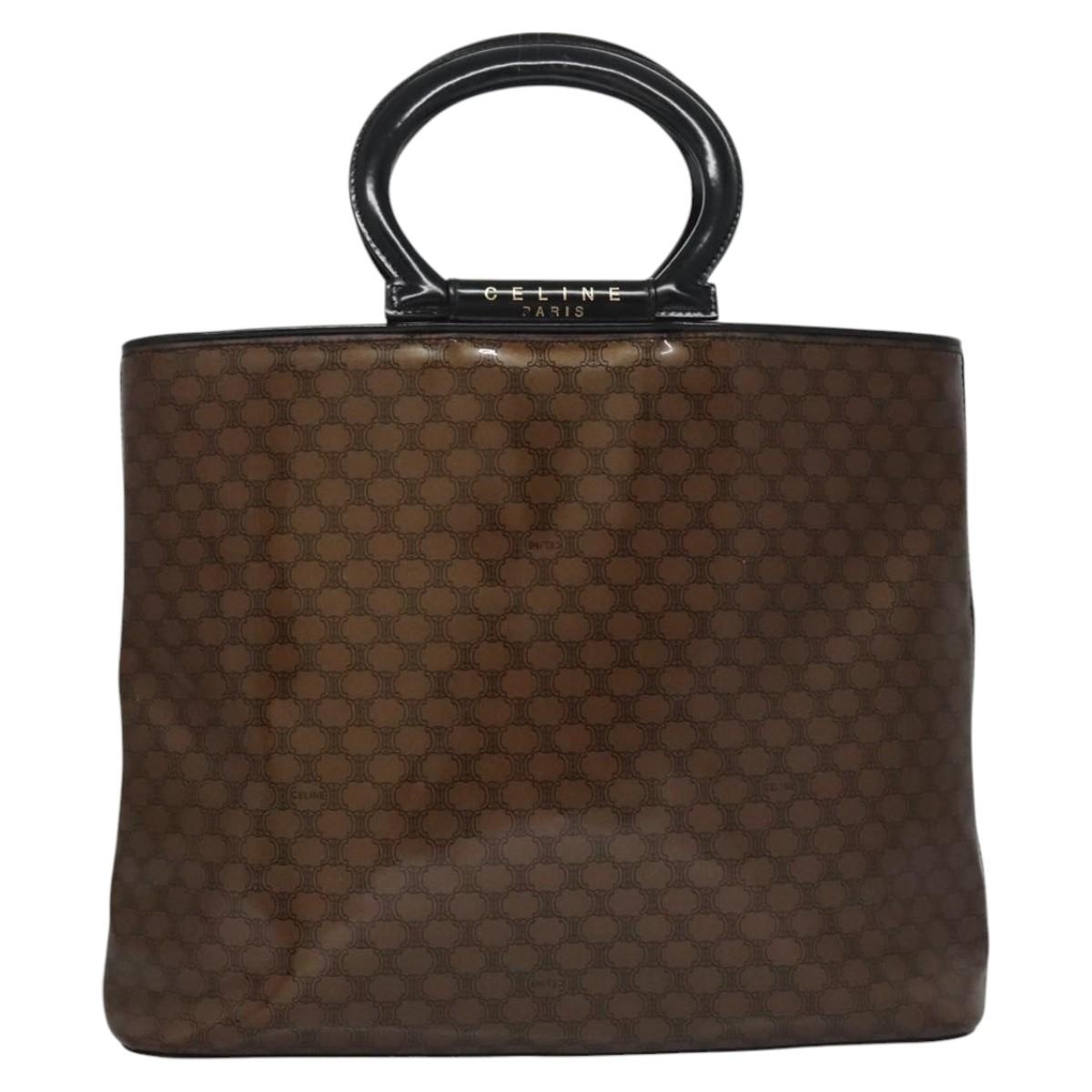 CELINE Macadam Canvas Hand Bag Pvc Brown Black Gold - 13