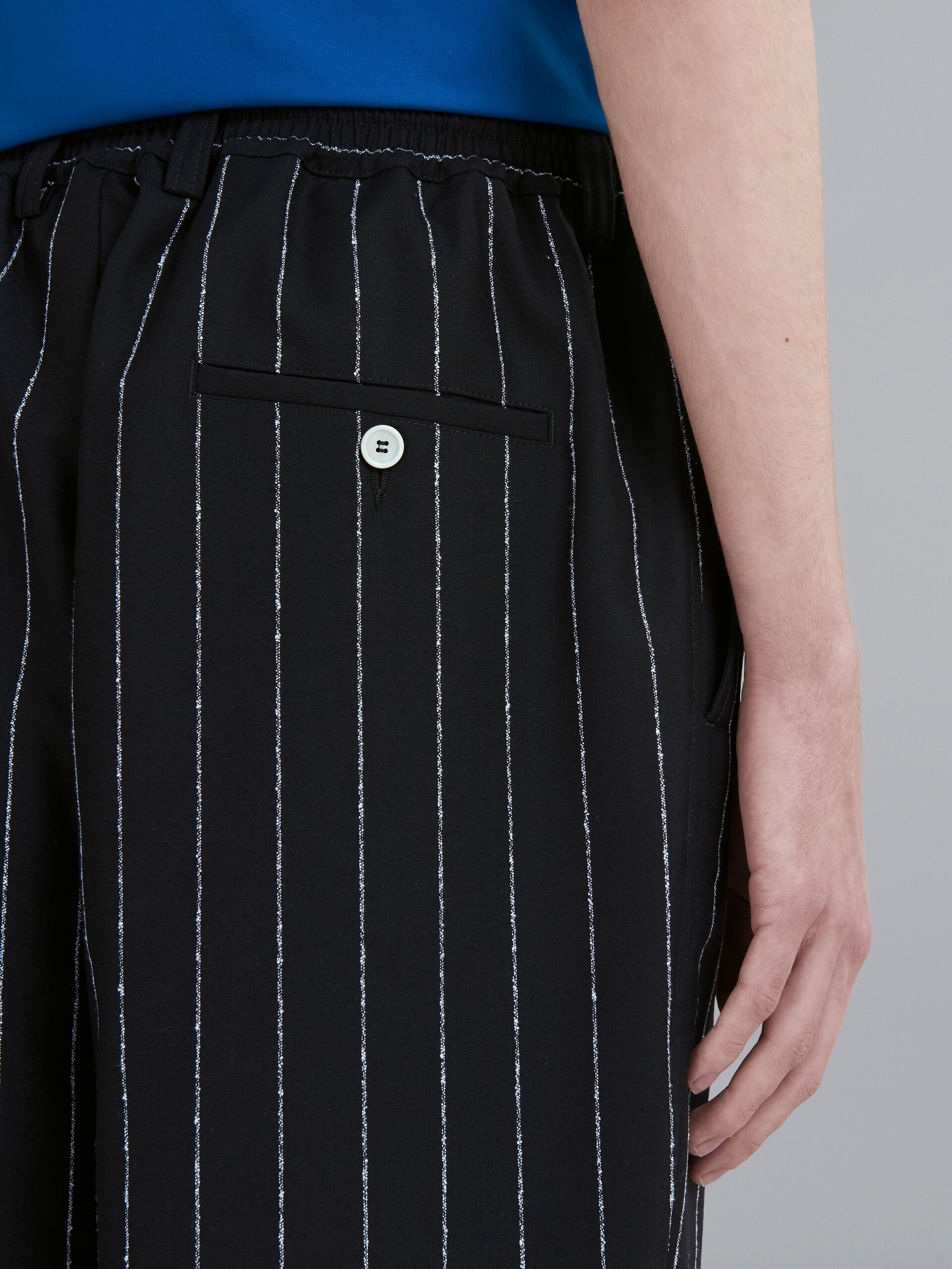 BLACK PINSTRIPED FRESCO WOOL PANTS - 4