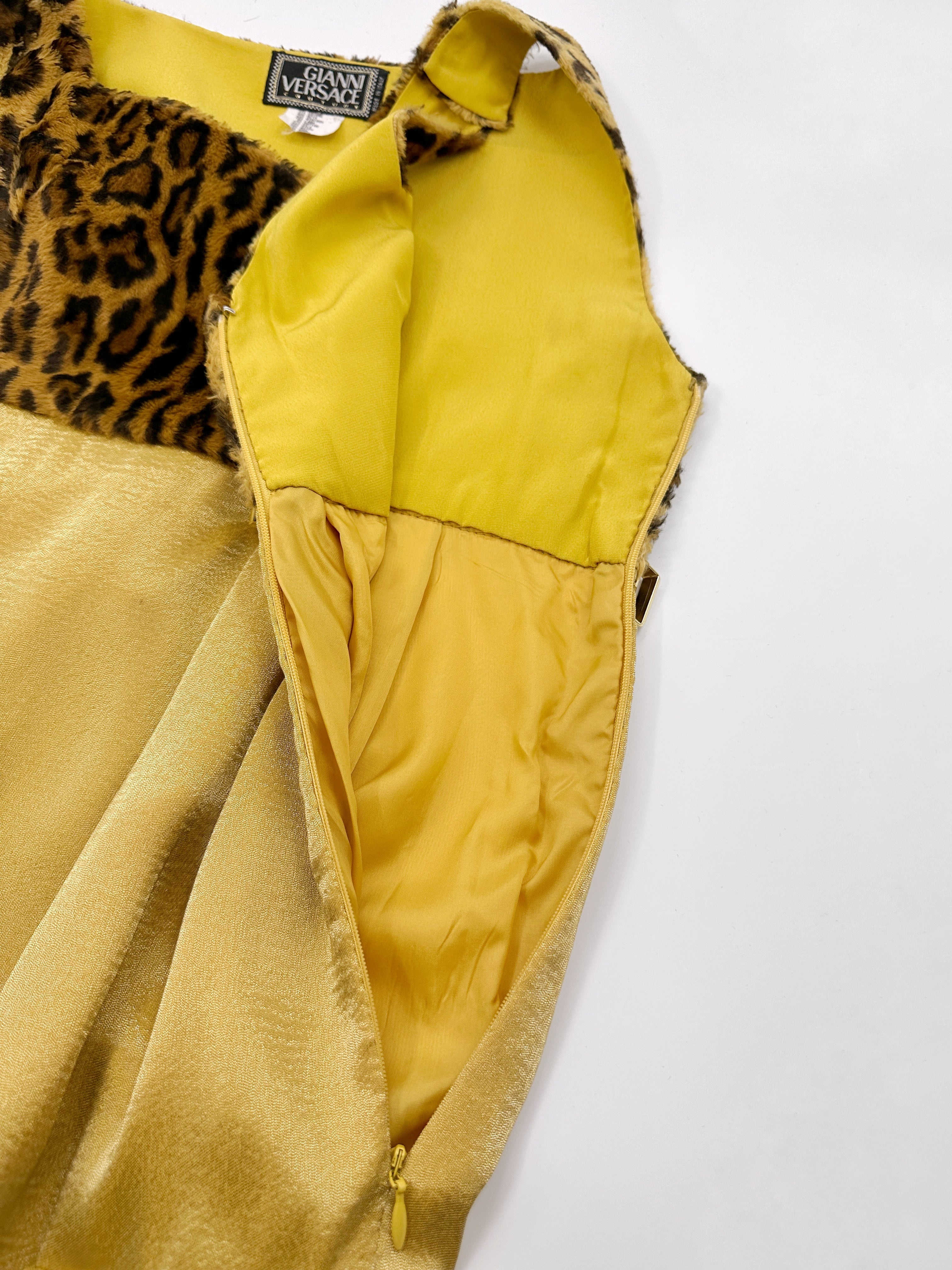 Gianni Versace Fall 1994 Faux Leopard Fur Mini Dress 38 - 12