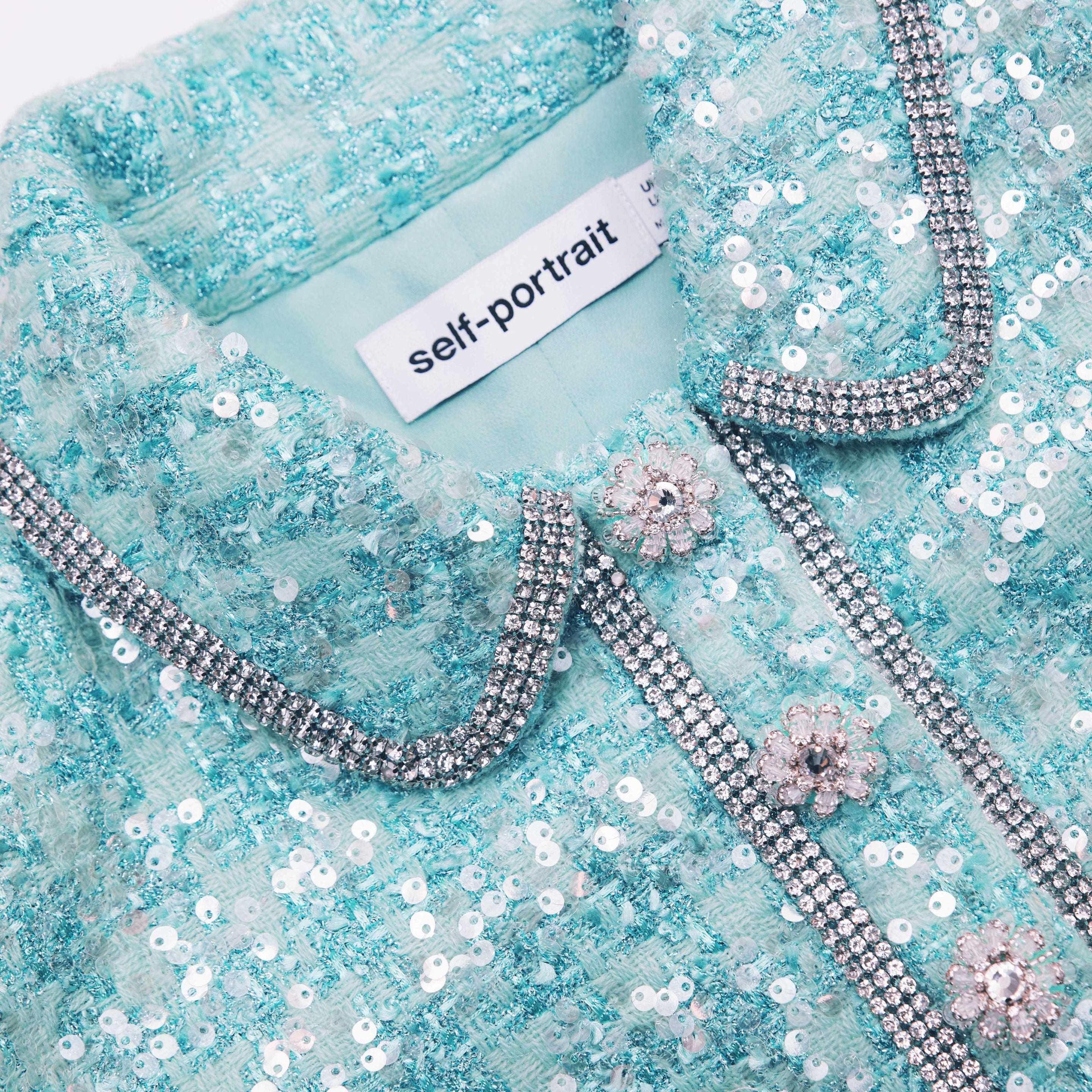 self-portrait Blue Boucle Collared Mini Dress - RS24-904S-G | REVERSIBLE