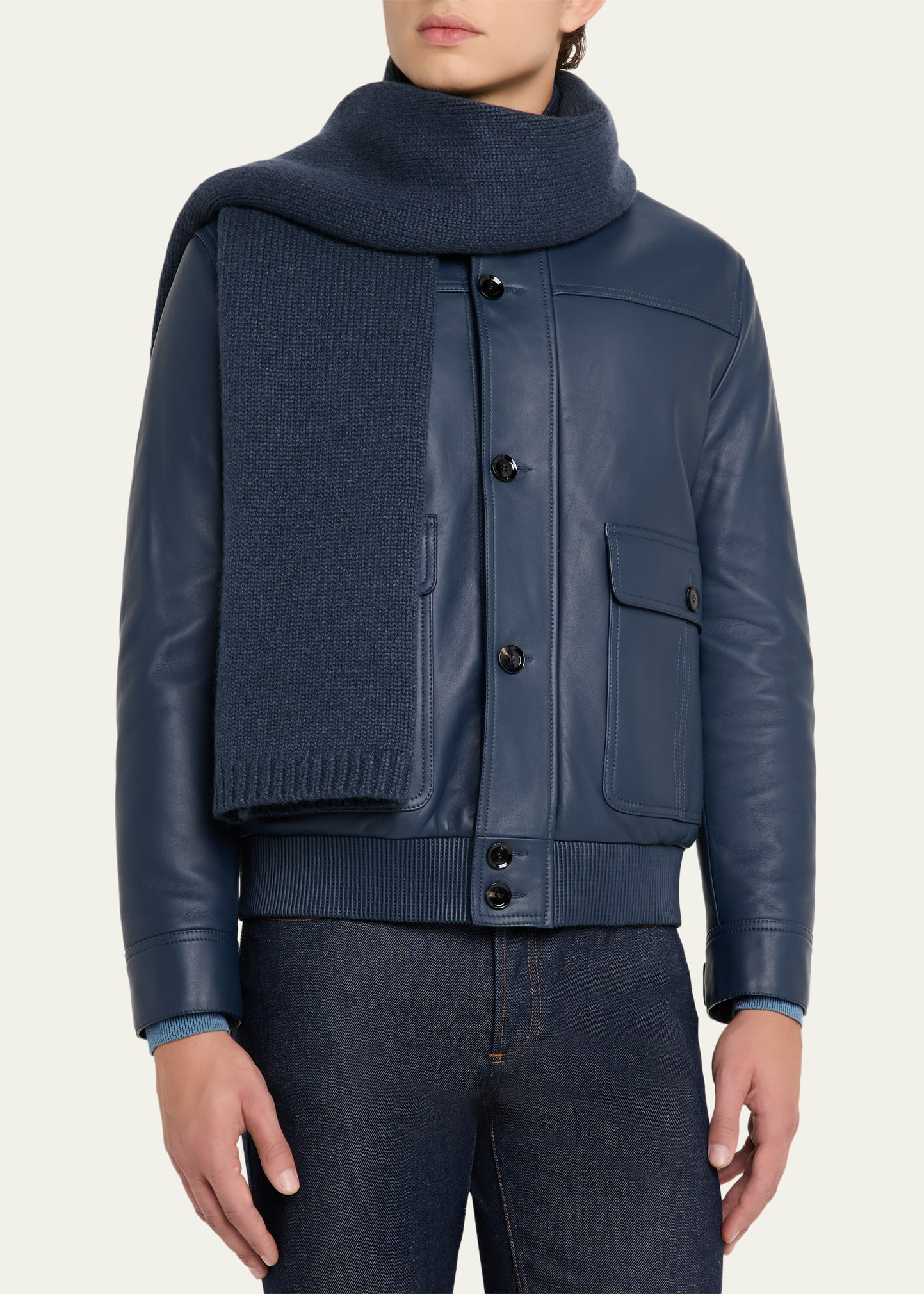 Men's Cashmere Knit Leather-Label Scarf - 3