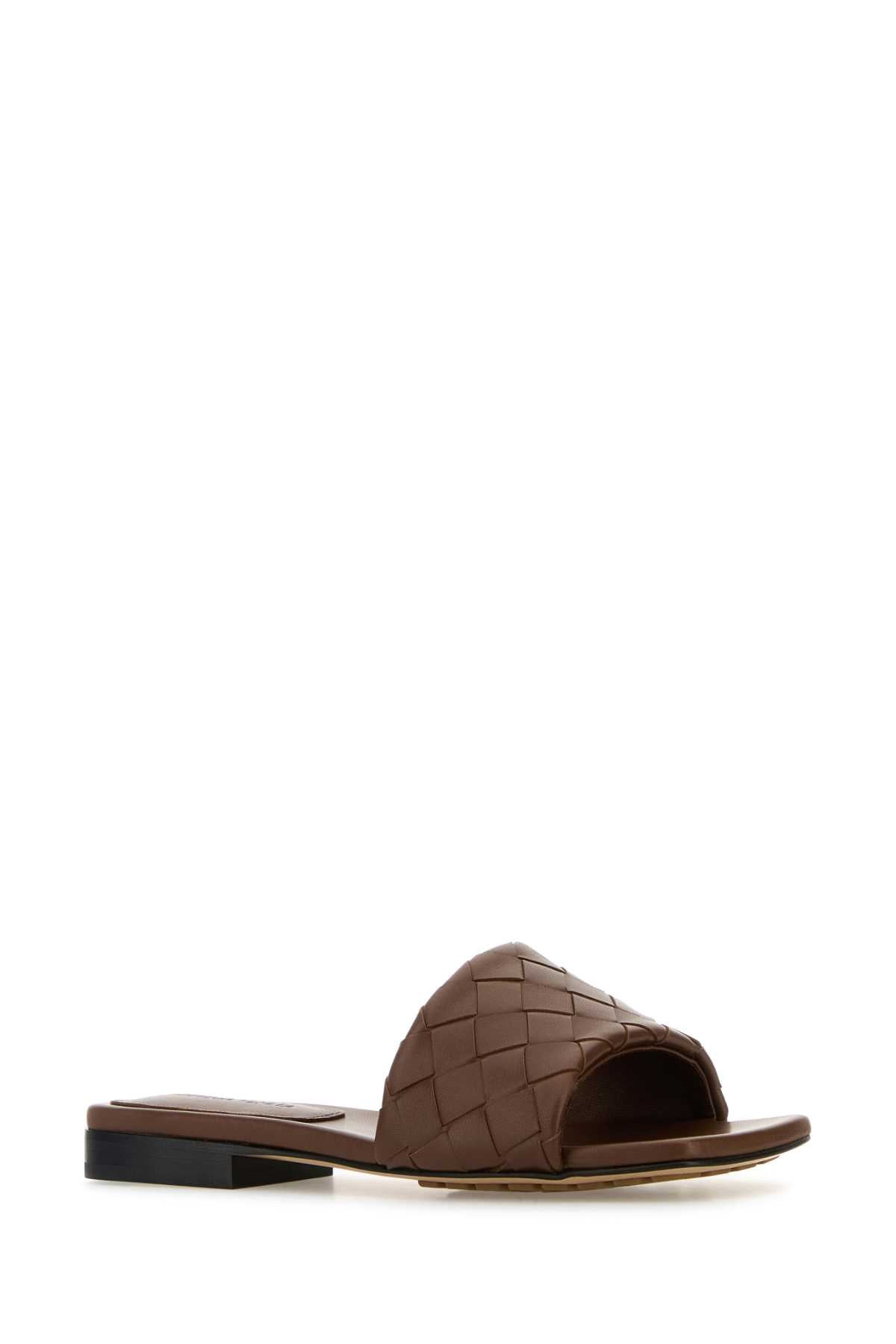 Bottega Veneta Women Brown Leather Parco Slippers - 2
