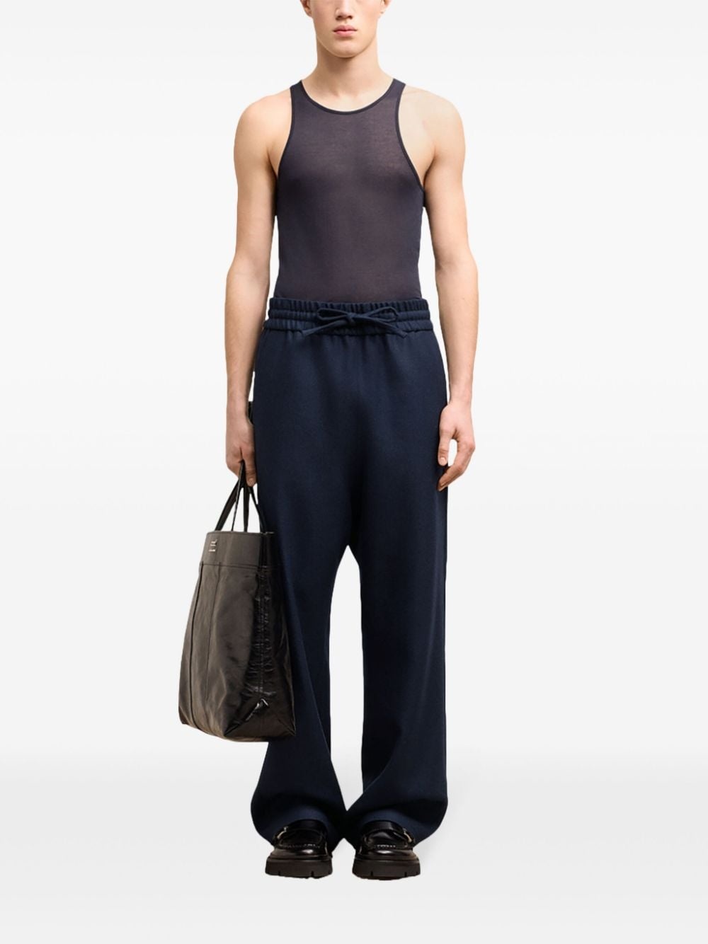 drawstring-waist wool trousers - 3