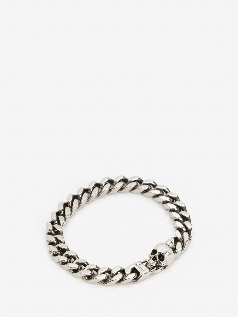 Men's Skull Chain Bracelet in Antique Silver - 2