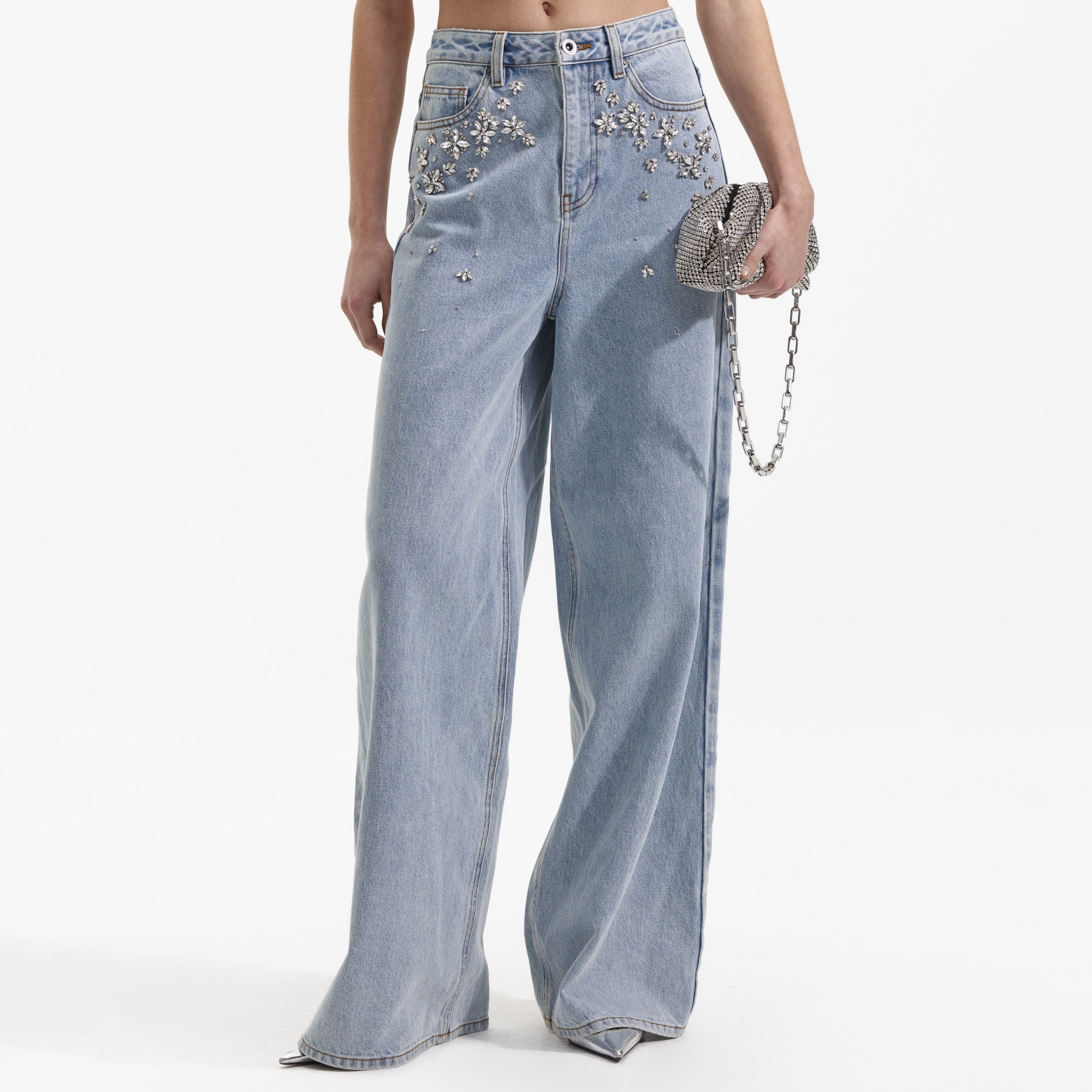 Blue Embellished Jeans - 4