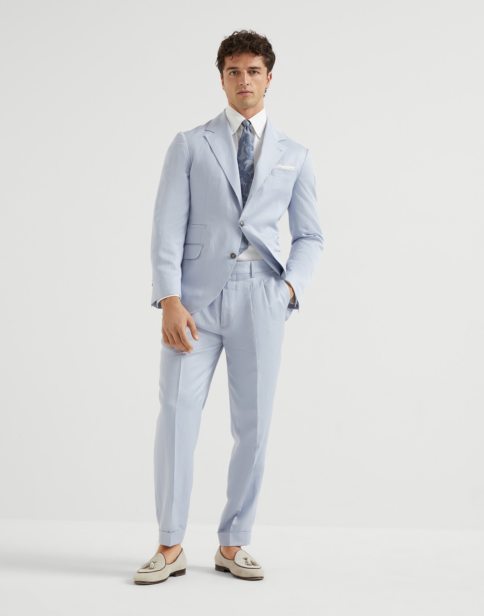 Délavé silk and linen twill deconstructed blazer with metal buttons - 5