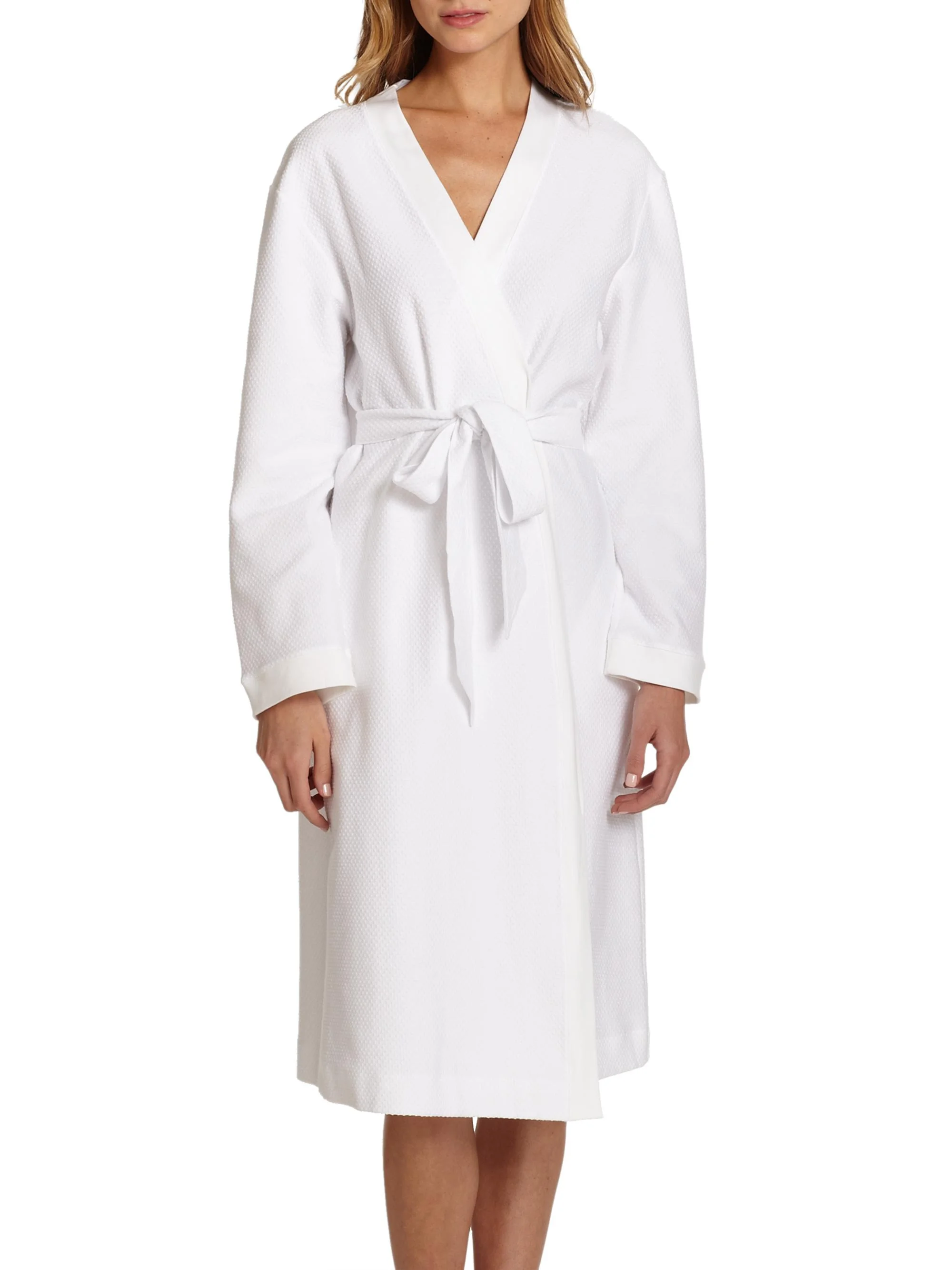 Women's Cotton Pique Robe - White - 1
