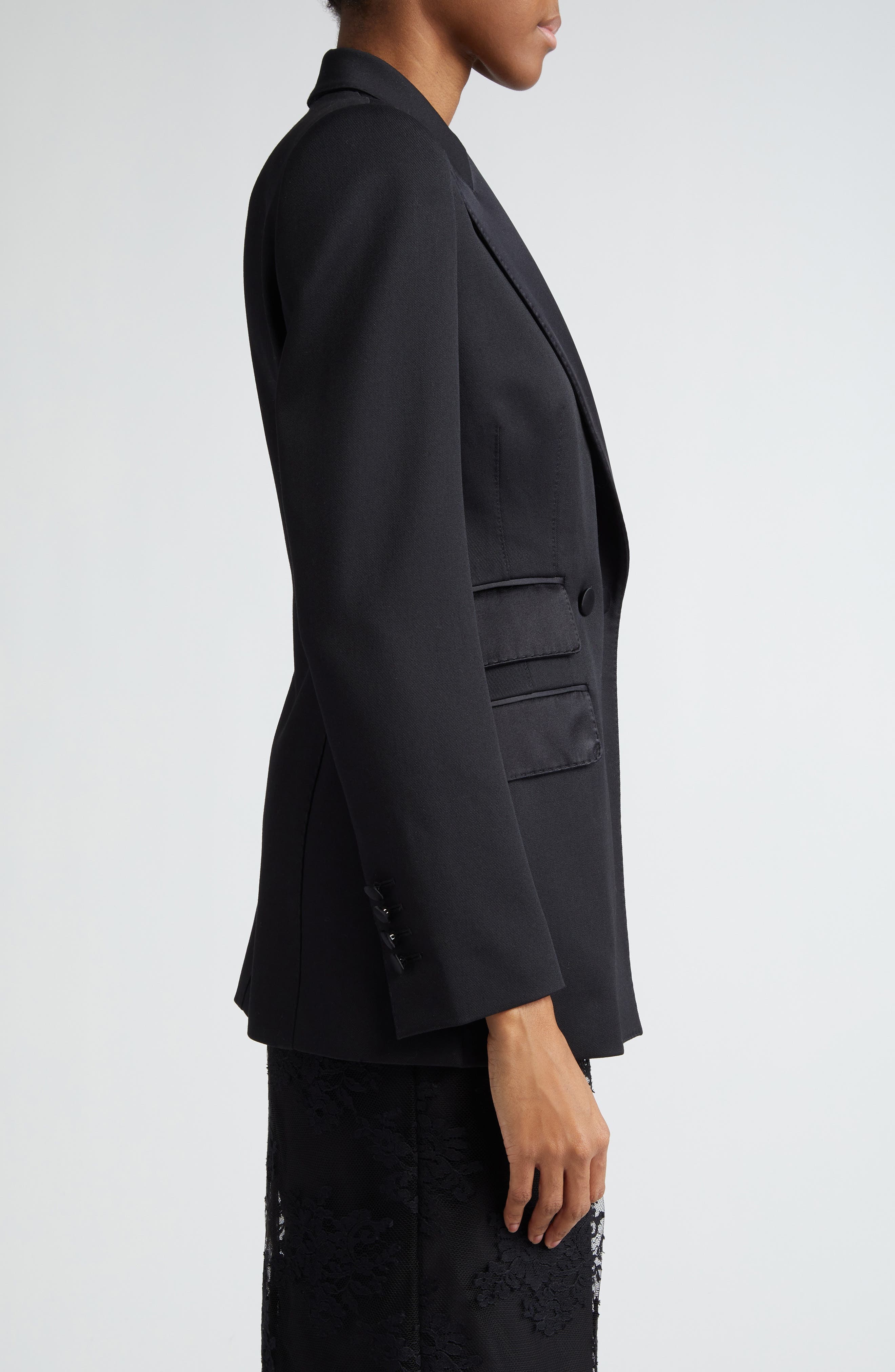 Double Breasted Wool Blend Tuxedo Jacket - 4