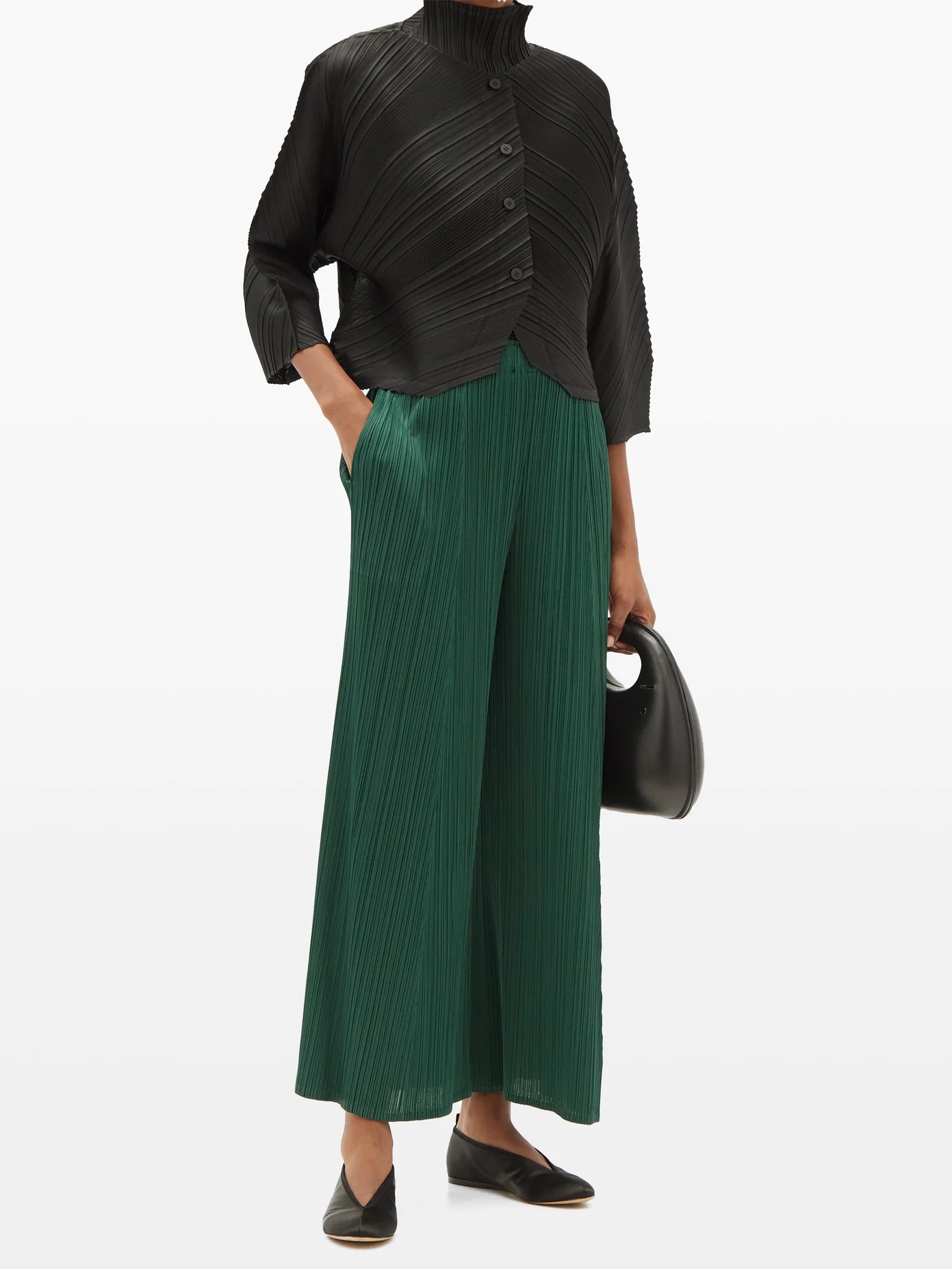 Technical pleated wide-leg trousers - 2