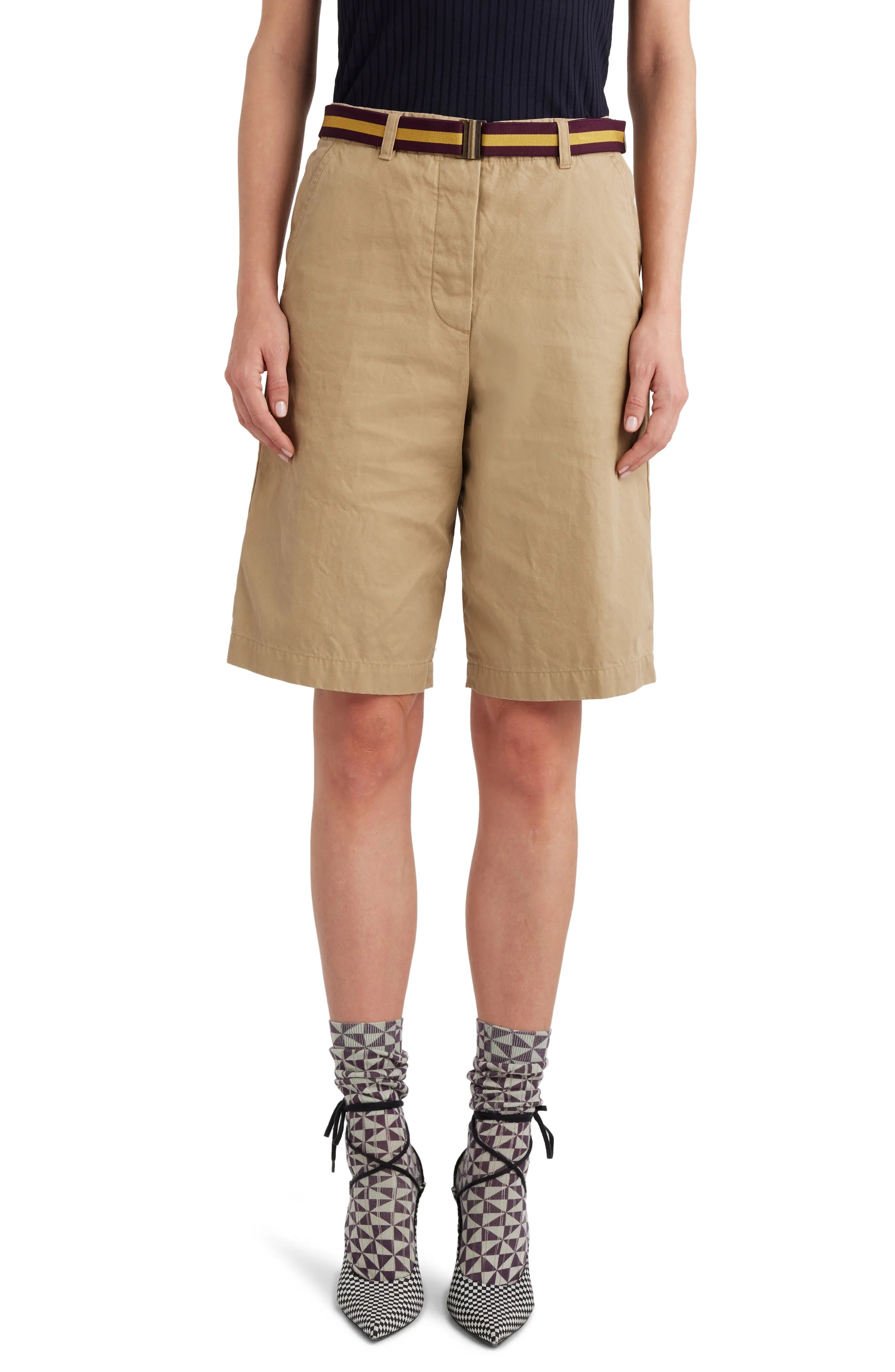 Rugby Stripe Belted Cotton Chino Shorts - 1