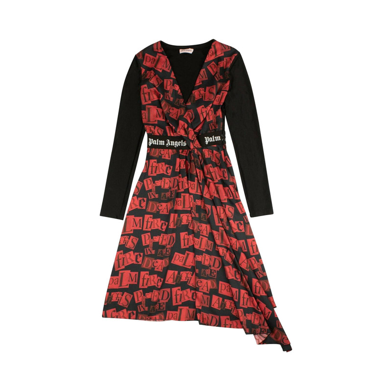 Palm Angels Ransom Print Midi Dress 'Red' 1