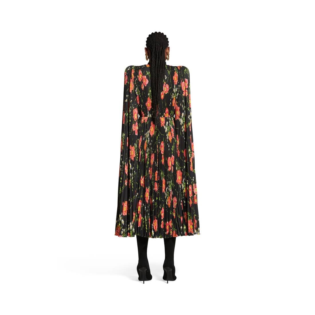 Women's Poppy Scarf Pleated Dress in Black - 4