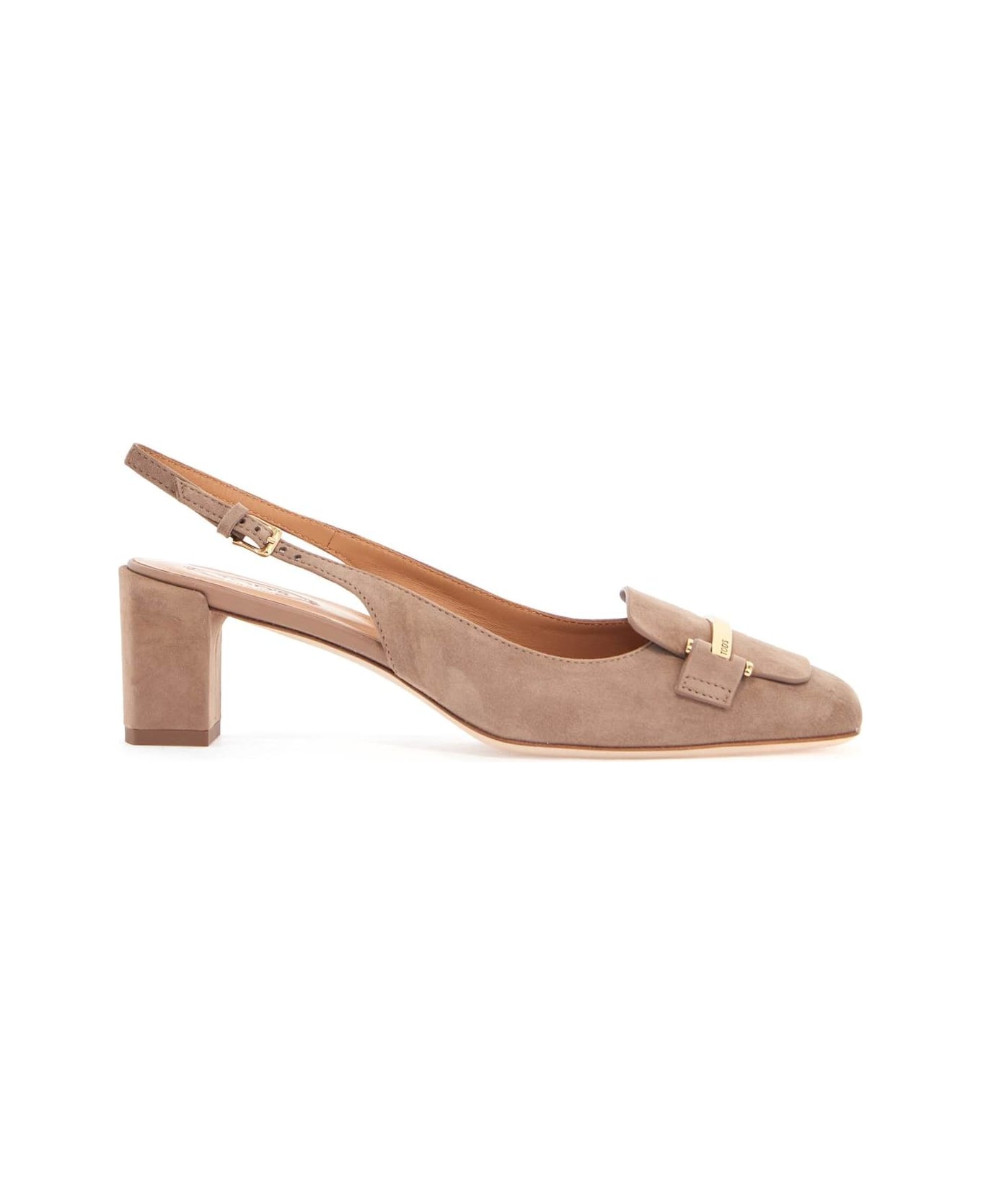 Cappuccino Goat Leather Pumps With Metal Bar - 1