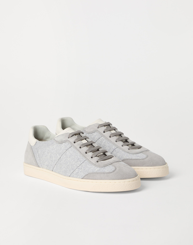Cotton knit, washed suede and soft calfskin sneakers - 1