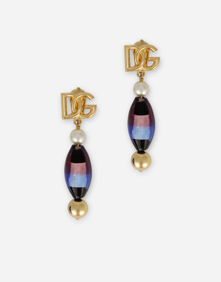 Drop earrings with murrine and DG logo - 1