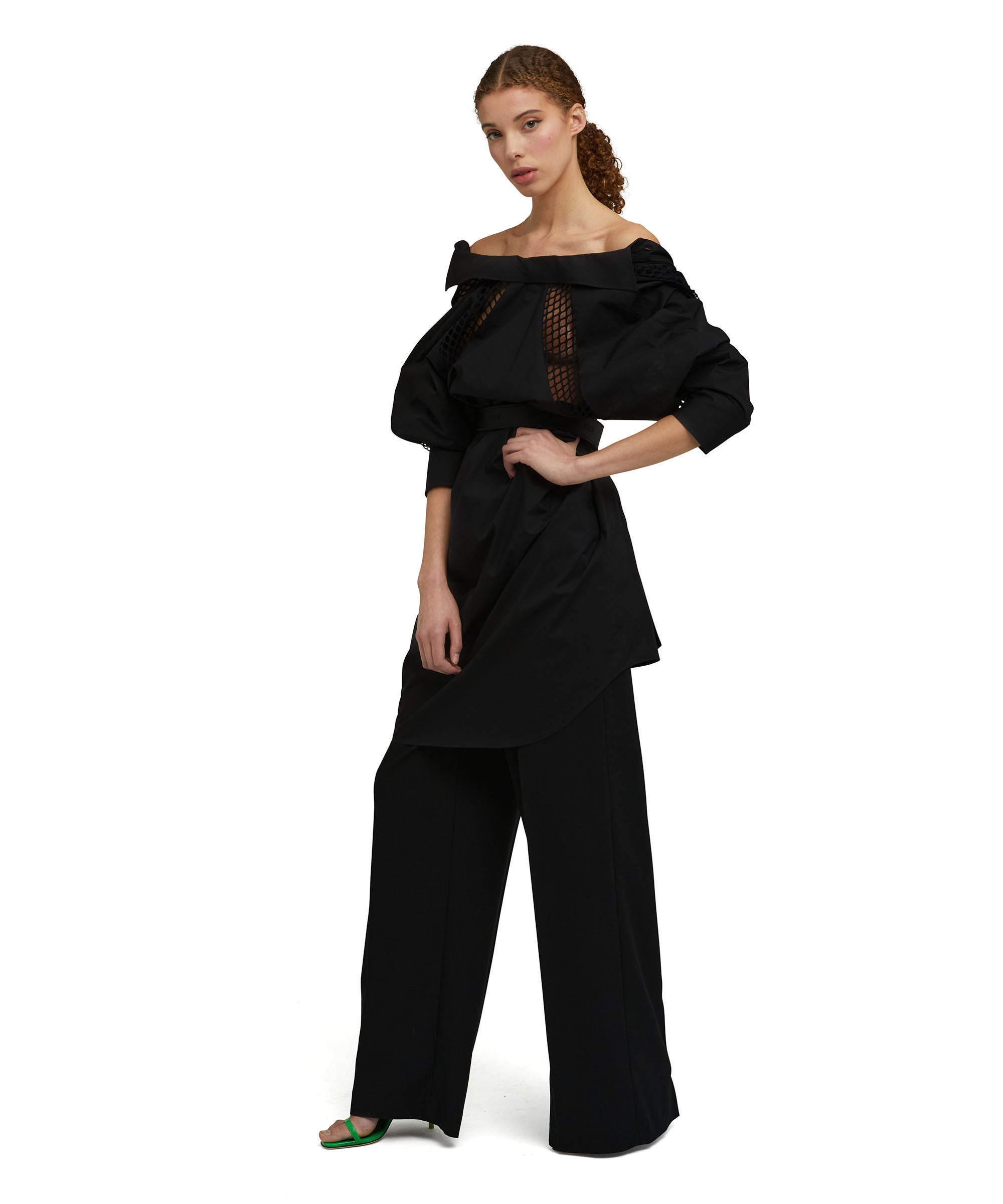 Poplin cotton tailored chemisier dress with mesh details - 5