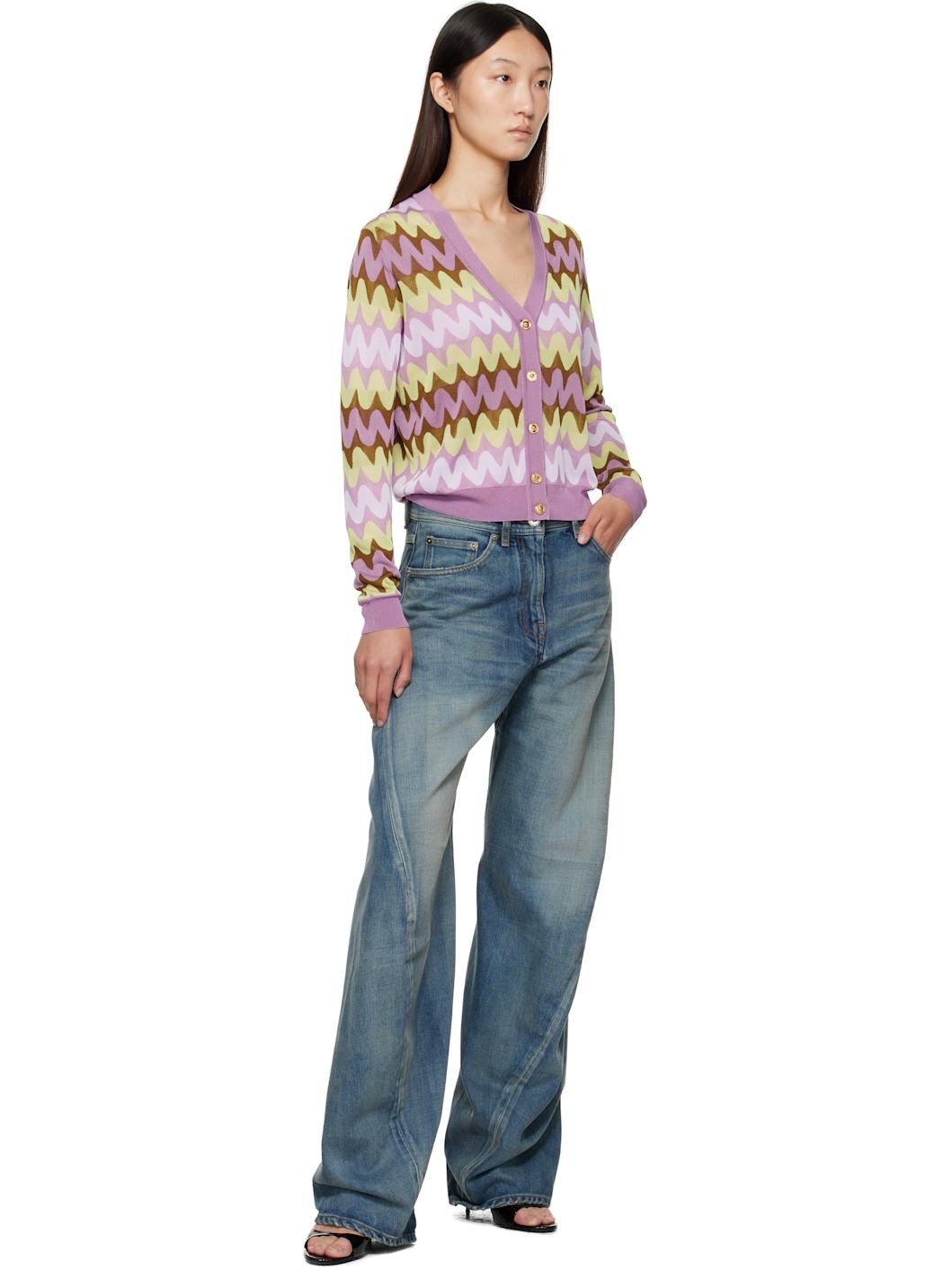 Multicolor Wave Jacquard Knit Cardigan - 4