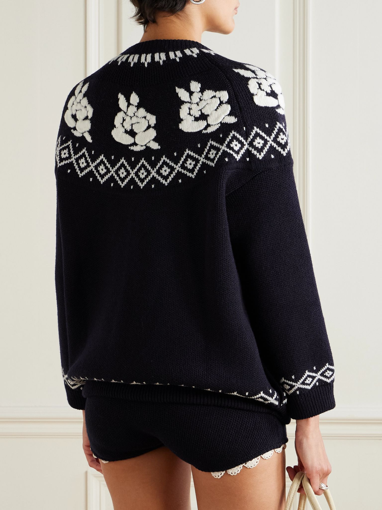 Intarsia-knit wool sweater Navy - 3