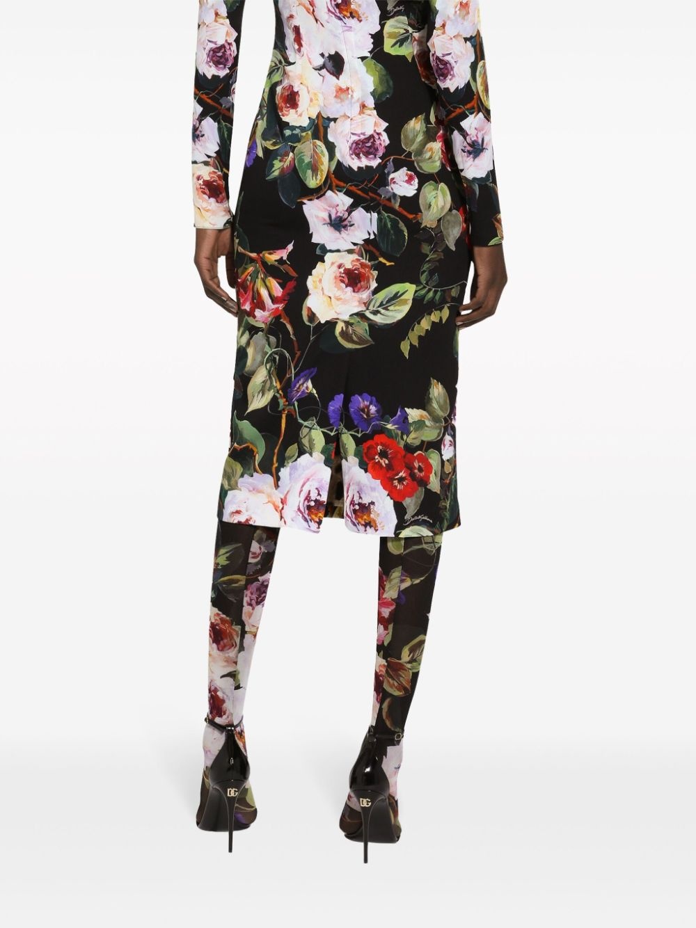 floral-print long-sleeve midi dress - 5