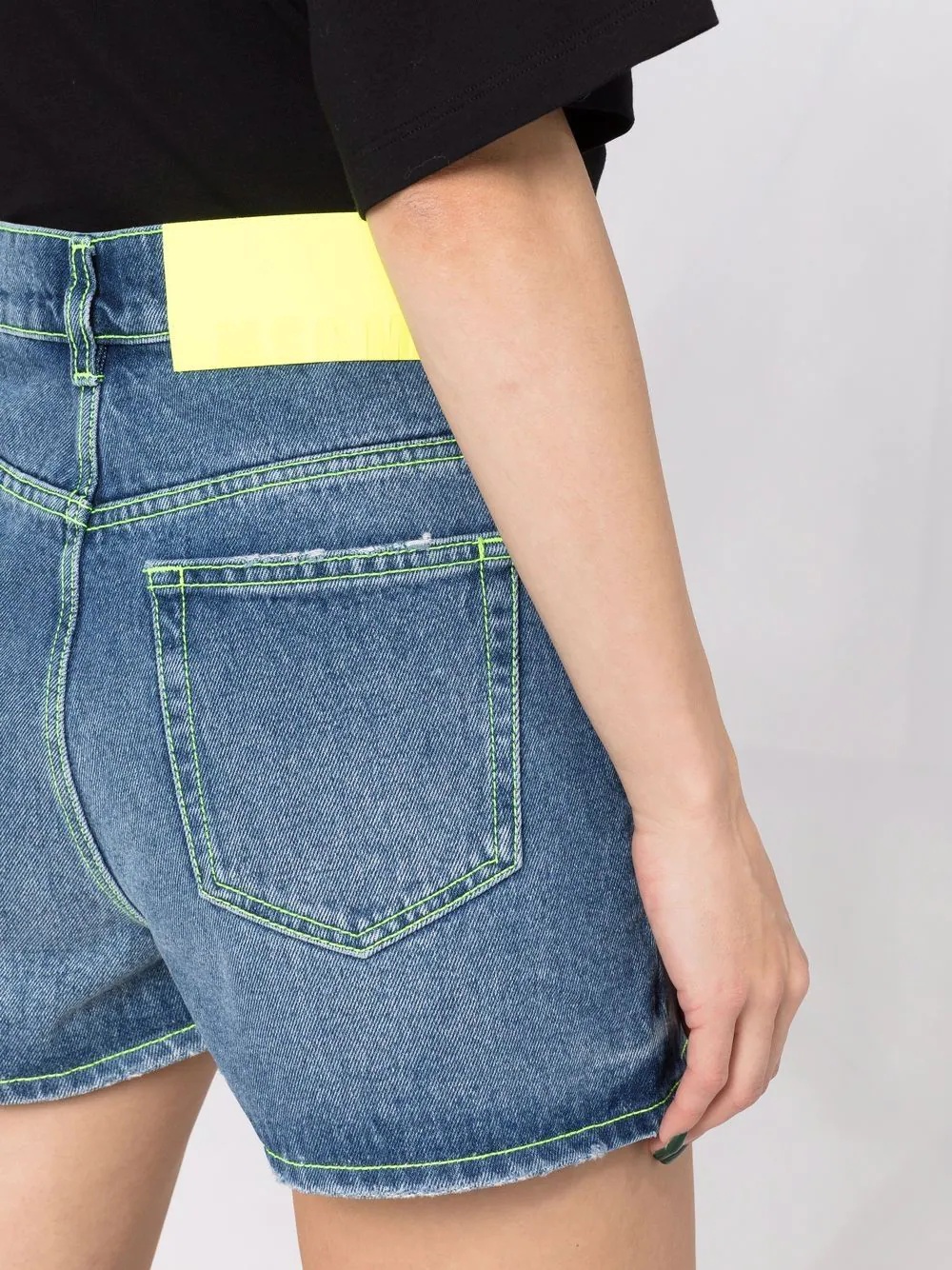 contrast-stitching denim shorts - 3