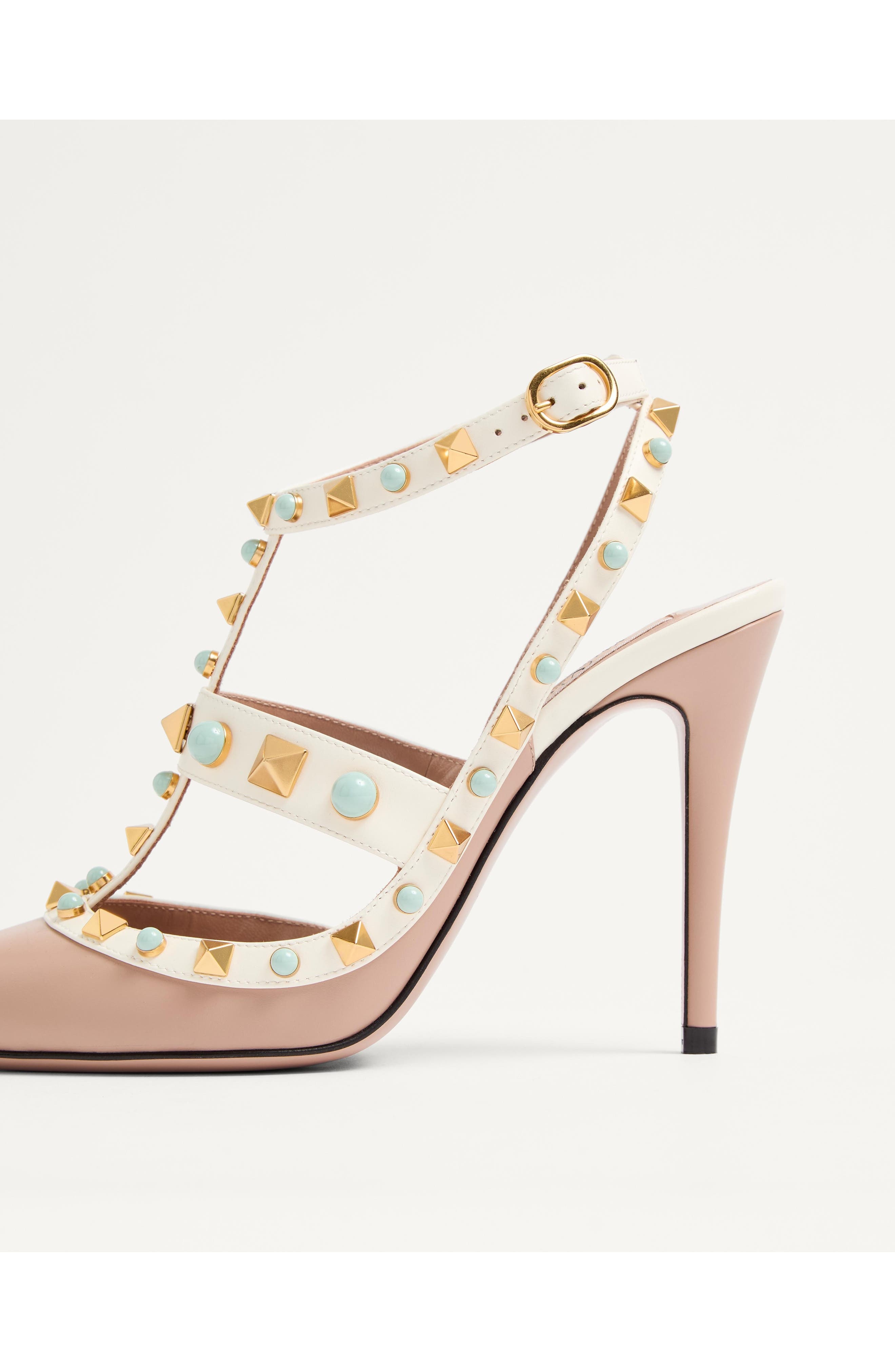 Valentino Garavani Rockstud Pointed Toe Caged Pump in Ivory/Beige Multi at Nordstrom - 7