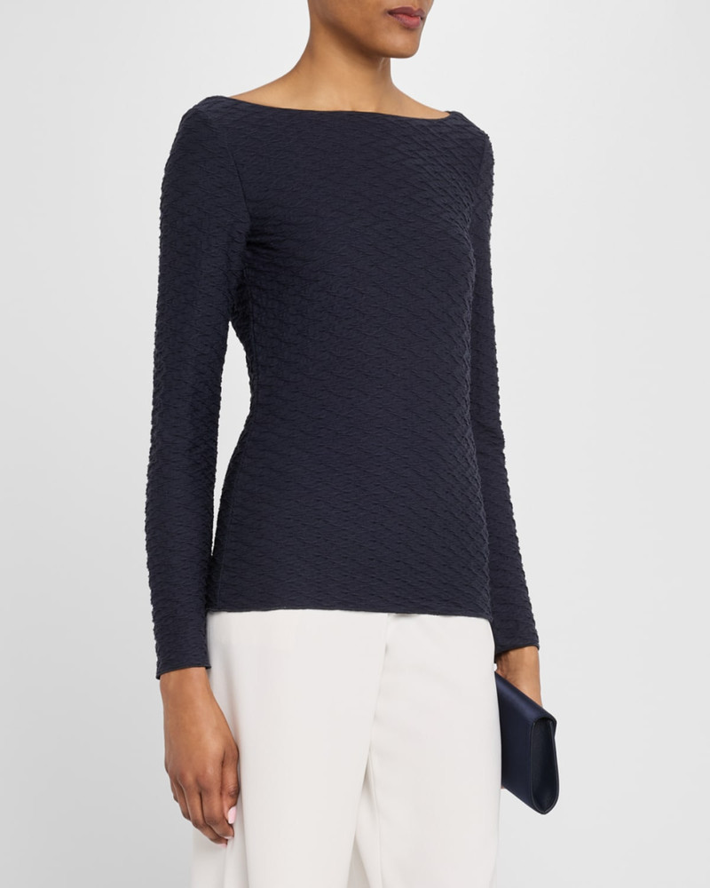 Bateau-Neck Textured Jersey Blouse 4