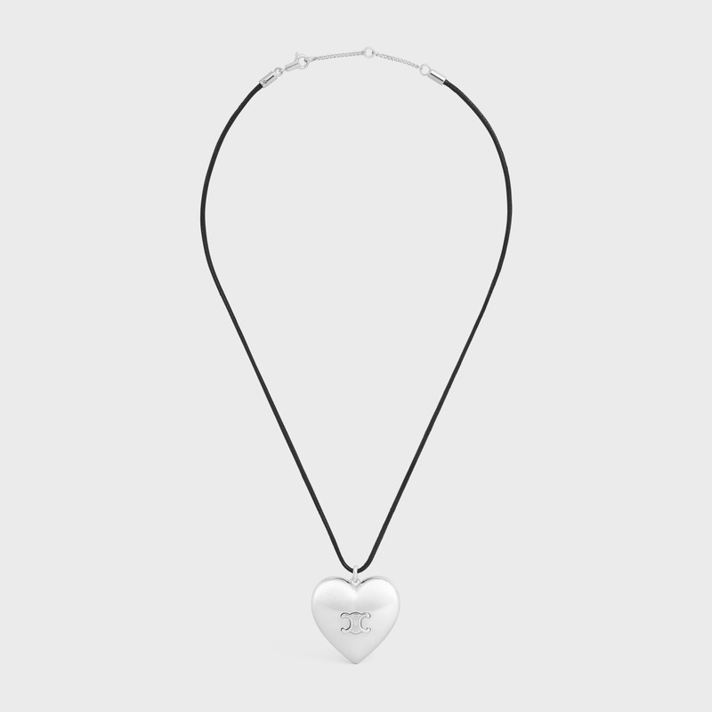 Celine Cœur Triomphe Necklace in Brass with Rhodium Finish and Cotton - 1