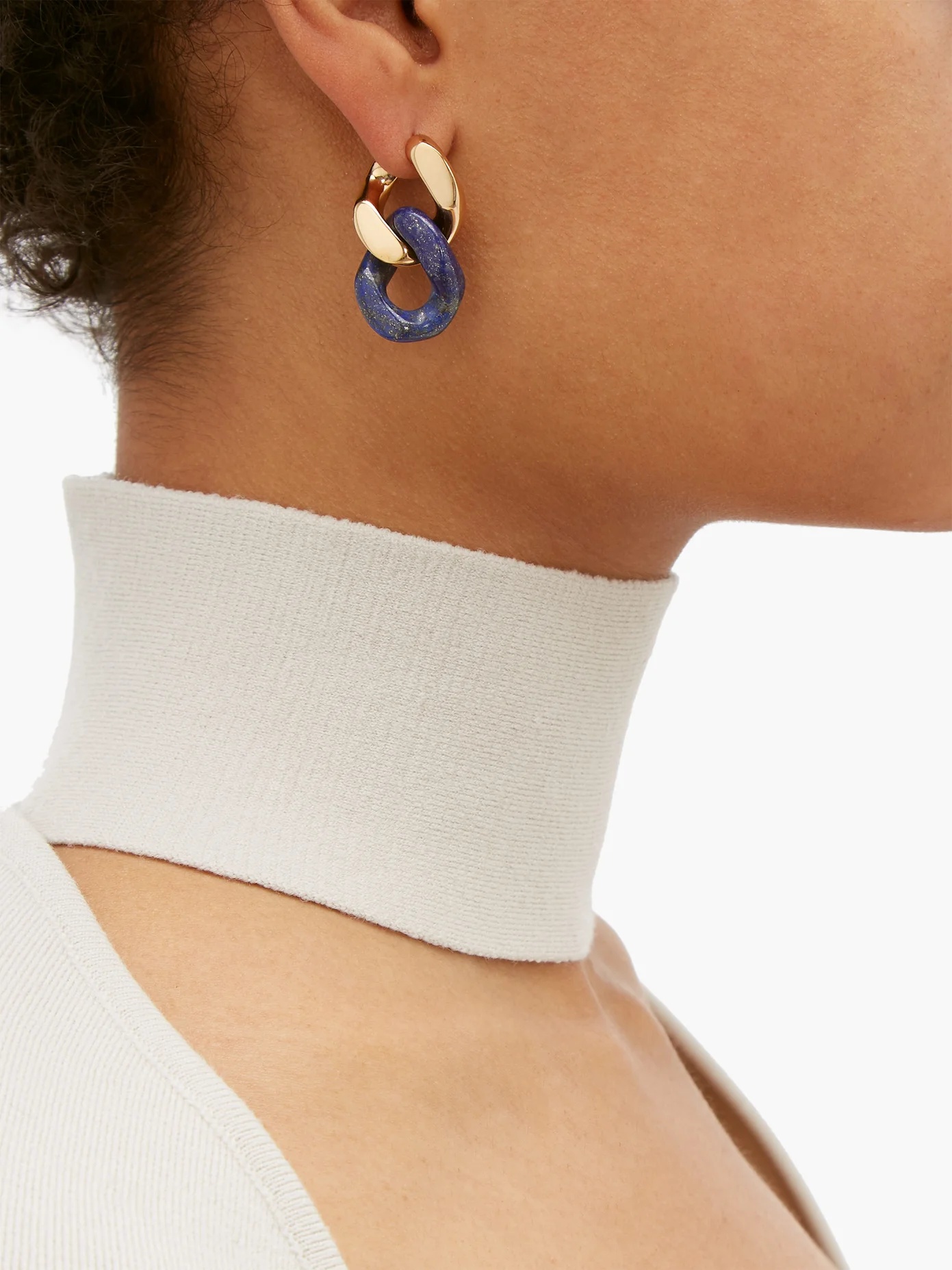 Double-link lapis and gold-plated silver earrings - 2