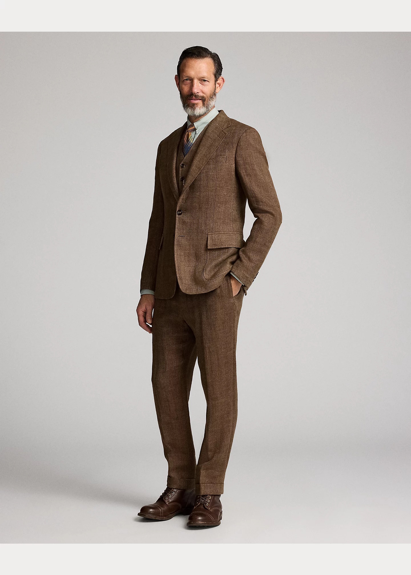 Slim Fit Linen Herringbone Suit Trouser - 2