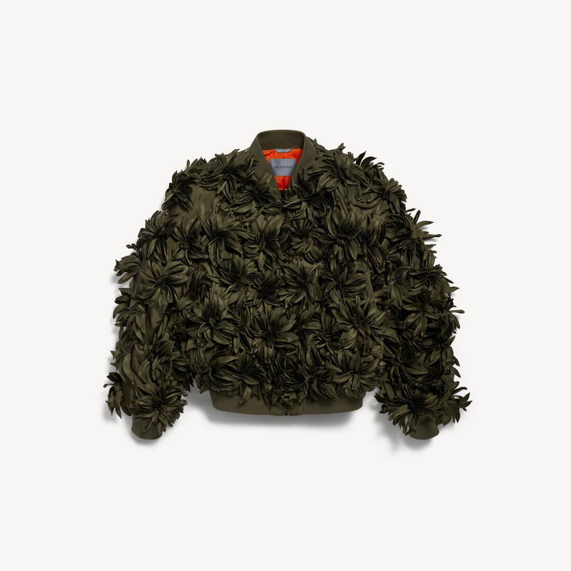 Women's Flowers Cocoon Bomber in Khaki 1