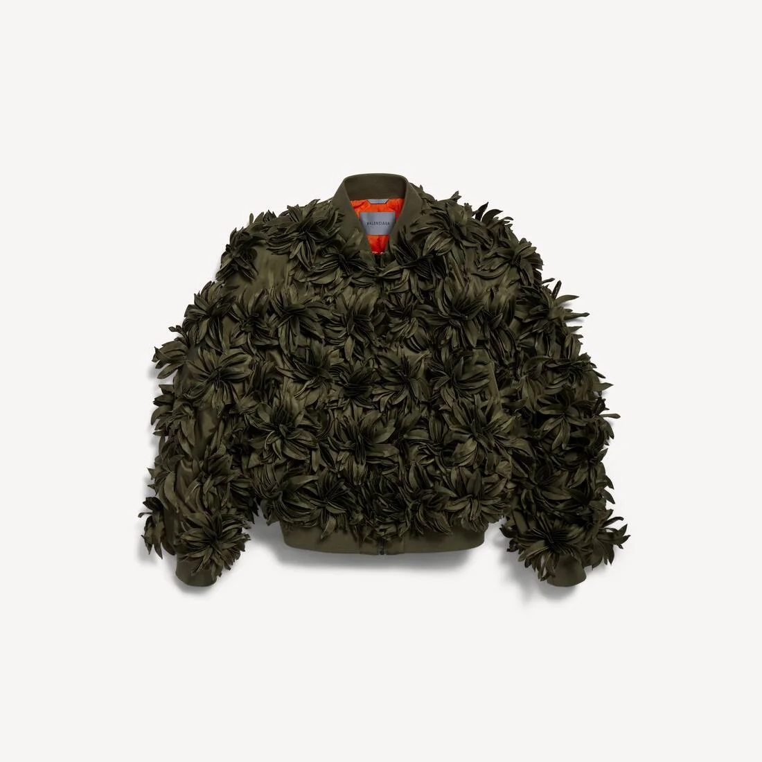 Women's Flowers Cocoon Bomber in Khaki - 1