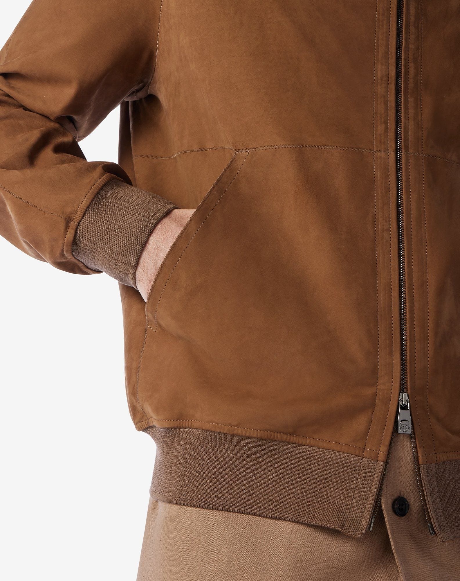 Tobacco-brown bomber jacket made from super light suede - 4